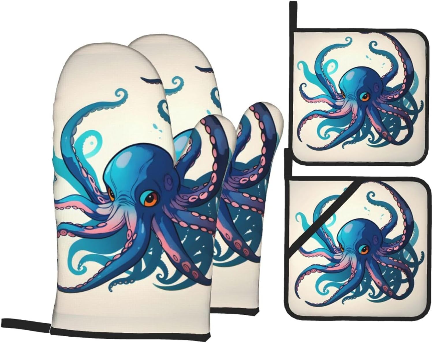 Blue and purple Octopus Kitchen baking four piece set, fit for cooking and baking, oven, microwave, and outdoor barbecue