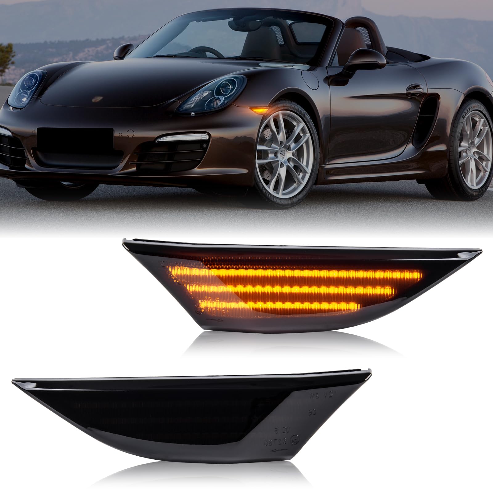 Frecce Laterale a LED per Porsche 981 Boxster 2012-2016/991 2011-2019/911 2011-2019, Indicatore di Direzione, 2 Pezzi