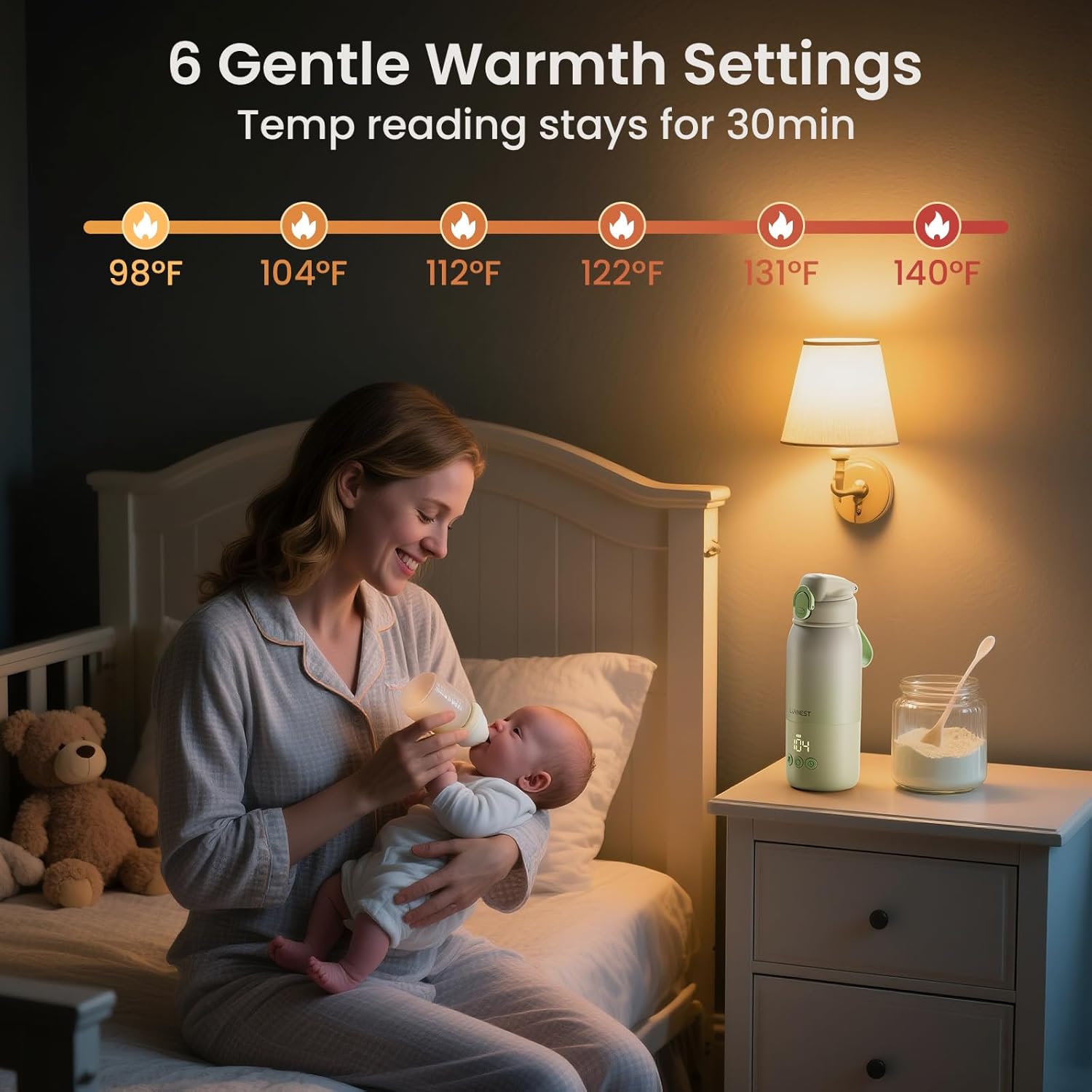 Portable Bottle Warmer for Travel, 2.5-Min Fast Heating, 12oz Baby Bottle Warmer for Breastmilk & Formula, 6 Precise Temp Control & 6 Time Settings, Baby Milk Warmer for Airplane, Car and Outdoor