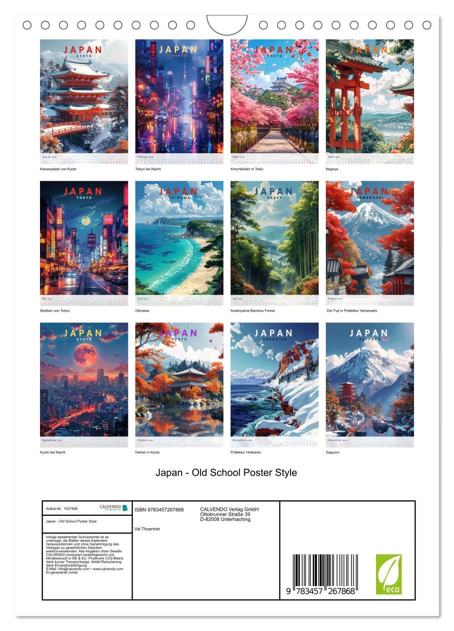 Japan - Old School Poster Style (Wandkalender 2026 DIN A4 hoch), CALVENDO Monatskalender: Eine Sammlung von Poster über Japan in Old School Style (CALVENDO Orte)