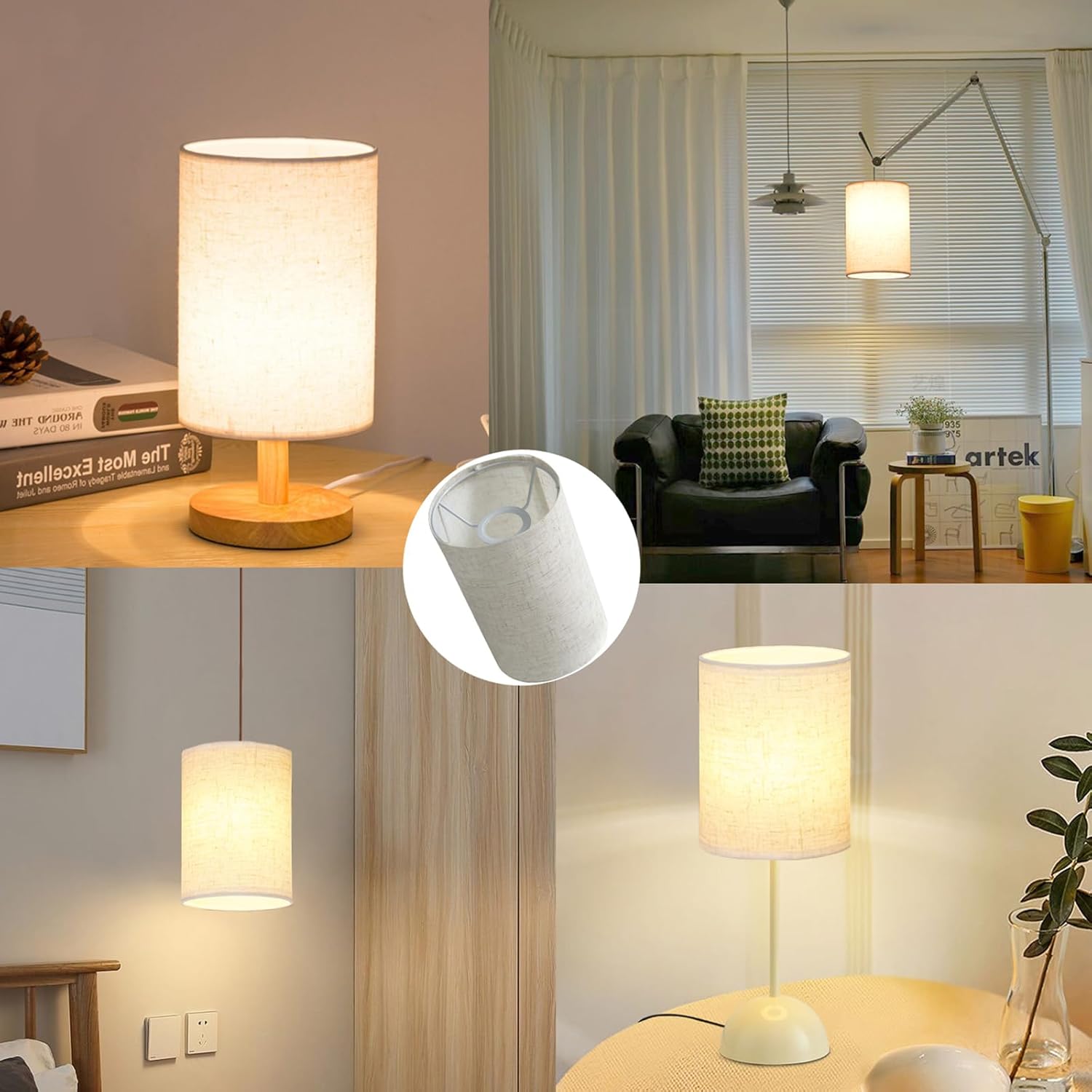 Cloth Lamp Shade Round lamp shade Natural Linen Lamp Cover Small Table Lamp Cover for decorate Table Lamp and Floor Lamp (Beige Round)