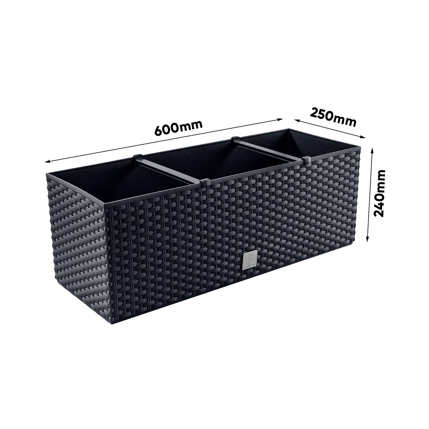 PAFEN 2X Blumenkasten Blumentopf Rattan-Optik - 60 x 25 x 24 cm - Pflanztopf Bewässerungssystem Balkonkasten Pflanzkästen, Anthrazit