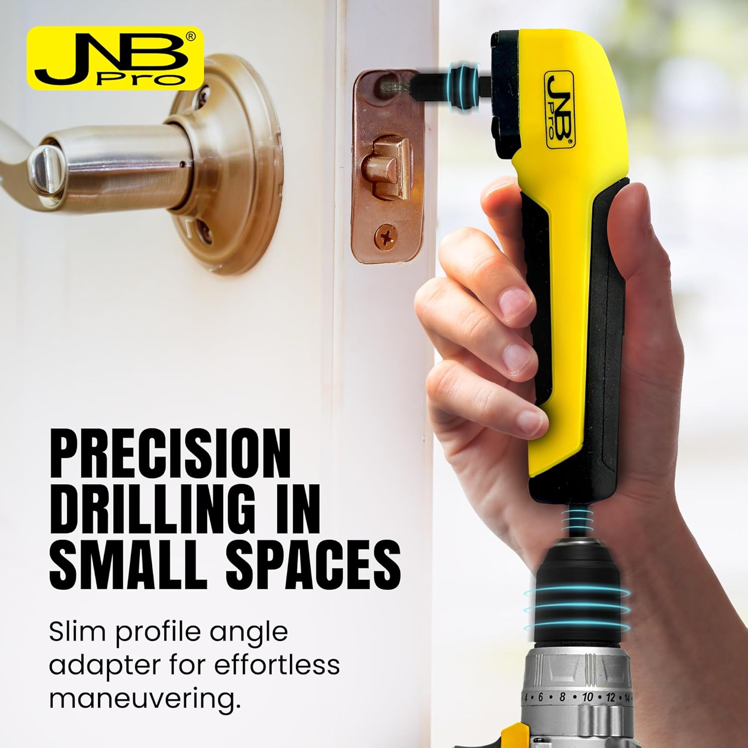 JNB Pro Right Angle Drill Attachment, 90 Degree Compact Drill Adapter with Magnetic Socket, Torque Impact Driver & Screwdriver for Stubborn Screws – Lightweight 1.4 Slim Profile Toolbox Essential