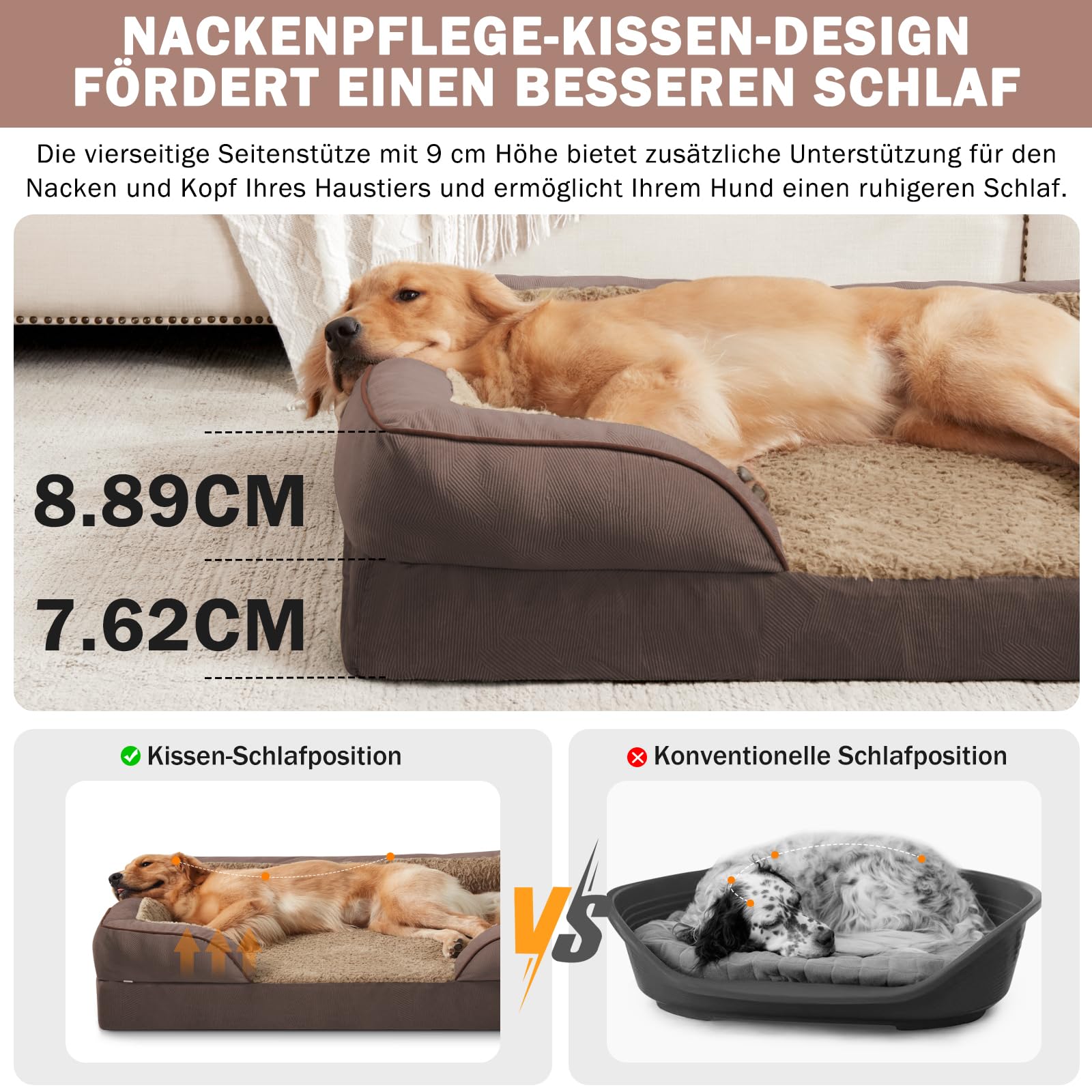 JOEJOY Cuccia ortopedica per cani di taglia media, in memory foam, rimovibile, lavabile, ortopedica, 89 x 64 x 17 cm, a forma di uovo, antiscivolo, colore marrone scuro