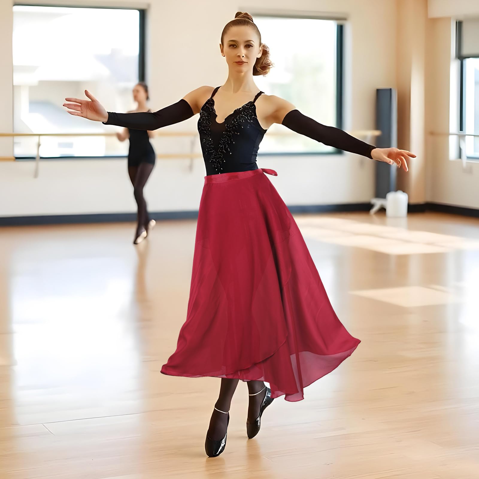 Lusofie Gonnellino Danza Classica Donna Lunga Trasparente da Ballo Avvolgente in Chiffon Bordeaux con Cintura Regolabile - Gonna Tulle Adatta a Tutti i Tipi di Danza e Halloween