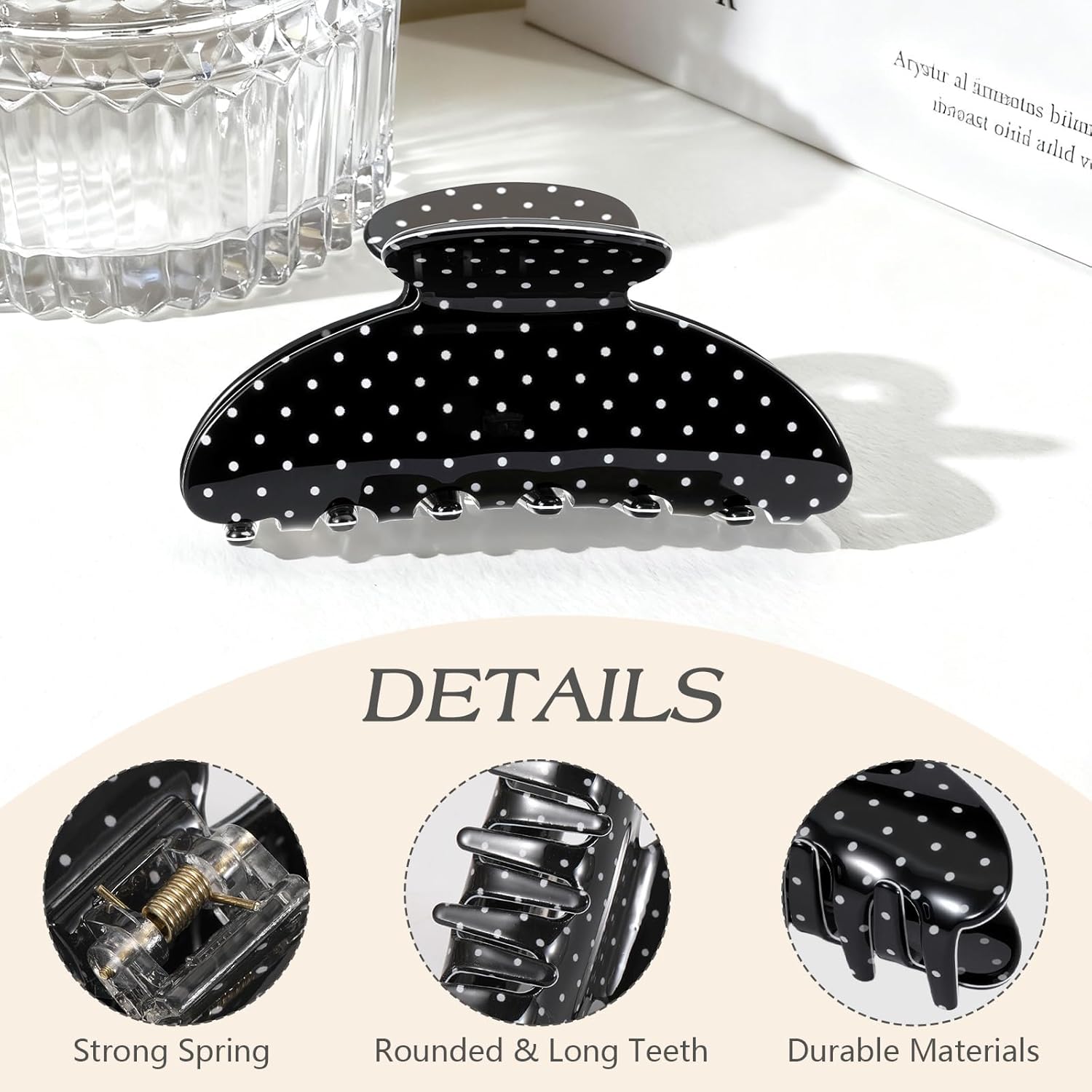 2 Pack Medium Hair Clips for Women, Strong Hold Recycled Plastic Claw Clips for Thick Hair Polka Dot | Great for Updo Half Up Hairstyle | Ideal Gifts for Women - Black and White Holiday Gift - Image 5