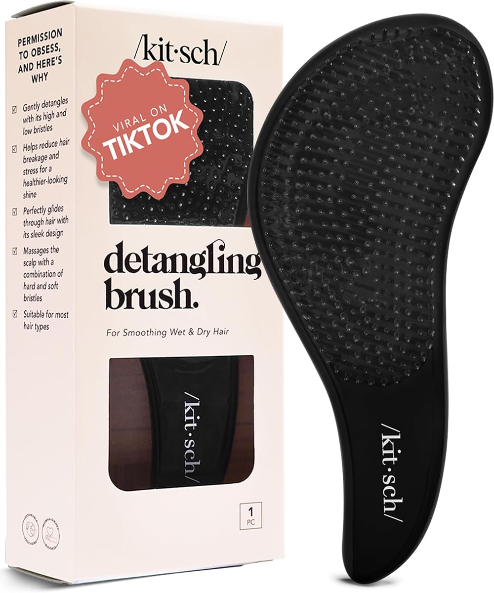 Detangle Brush – Gentle Curly Hair Brush All Hair Types - Black | Flexible Bristles for All Hair Types - Dry or Wet Detangling Hair Brush for Women & Men, Detangle Brush for Adults & Kids