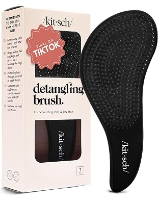 Kitsch Detangler Brush – Gentle Curly Hair Brush with Flexible Bristles for All Hair Types - Wet or Dry | Detangling Hair Brushes for Women & Men, Hairbrush for Adults & Kids - Black