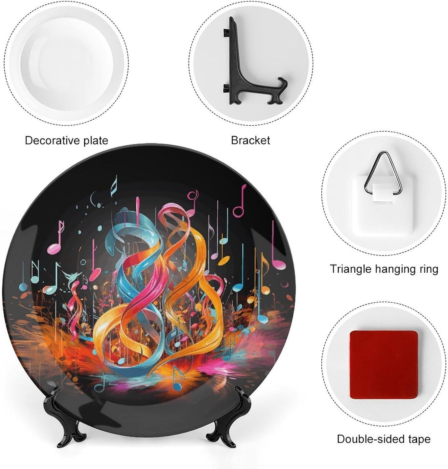 Colorful Musical Note Bone China Decorative Plate with Stand 6inch image 3