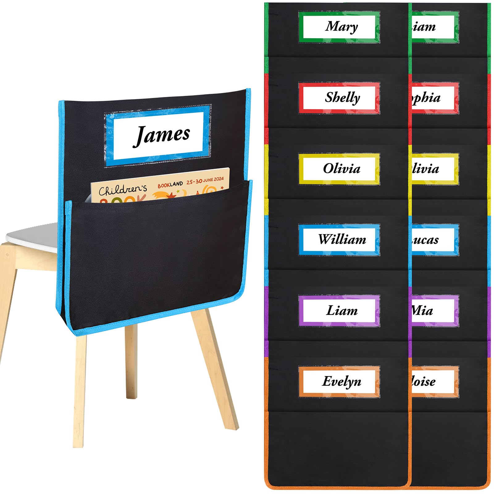 Photo 1 of AZKAQA Chair Pockets for Classroom 15.6x16.8 Inch - 12 Pack Chairback Buddy Pocket Chart Seat Back Organizer Student Storage with Lable Slot for Classroom Kindergarten School Home (Multicolors)