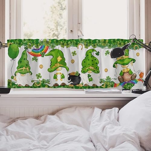 Miniatura 4 de HawSkgFub Cenefa de cortinas de cocina con diseño de gnomo del día de San Patricio 54 x 18 pulgadas sombrero de trébol dorado de temporada bolsillo