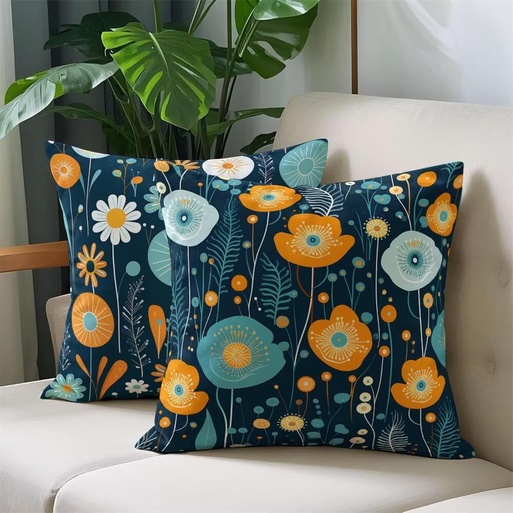 Federe Cuscini Divano 60x60 cm Federe Morbido Copricuscini Blu Intenso in Velluto, 2 Pezzi Copri Cuscini per Divano Cartoon Decorativi Federa Cuscino Floreale per Camera da Letto Soggiorno (IU103)