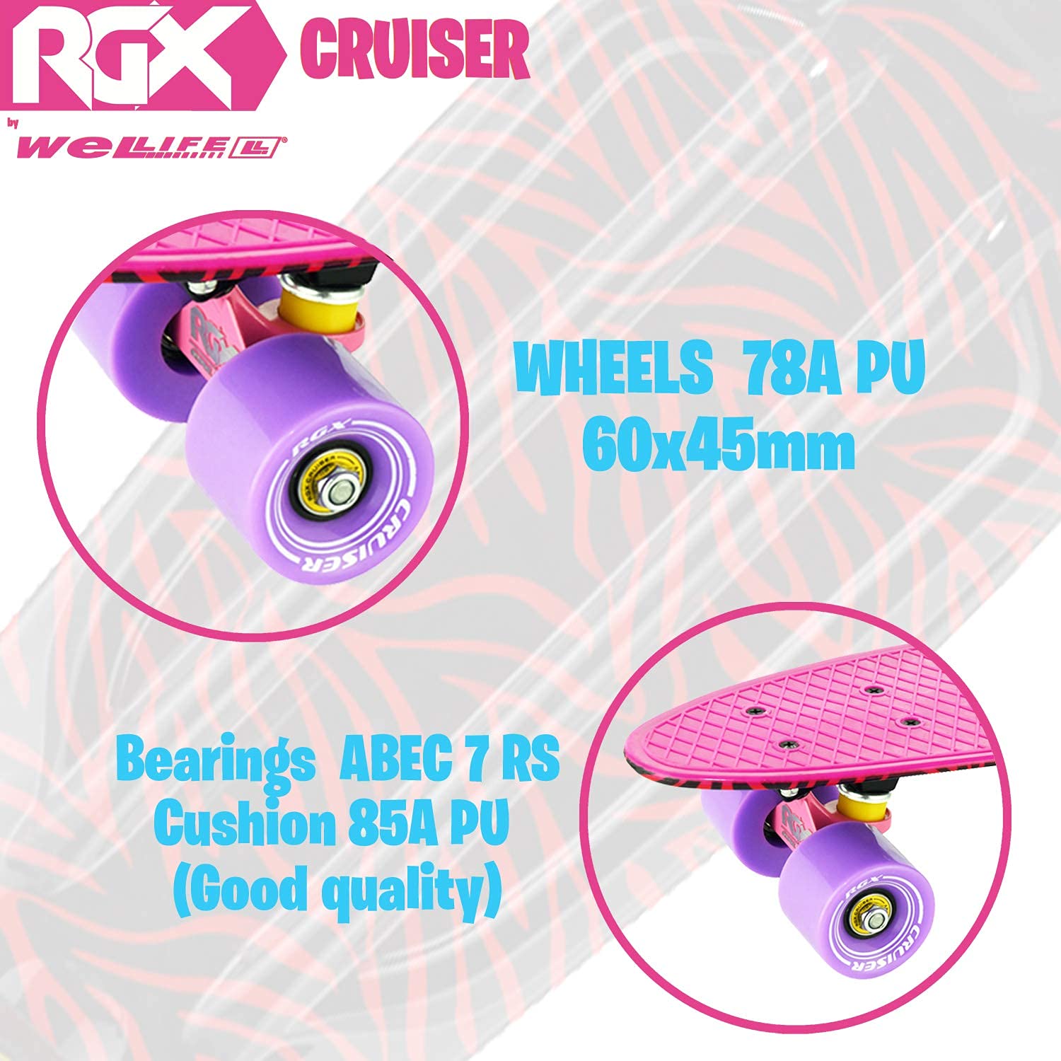 Skateboard Mini Cruiser WeLLIFE RGX - 56cm Con Ruote Luminose LED, Per Bambini E Adulti - Foto 7