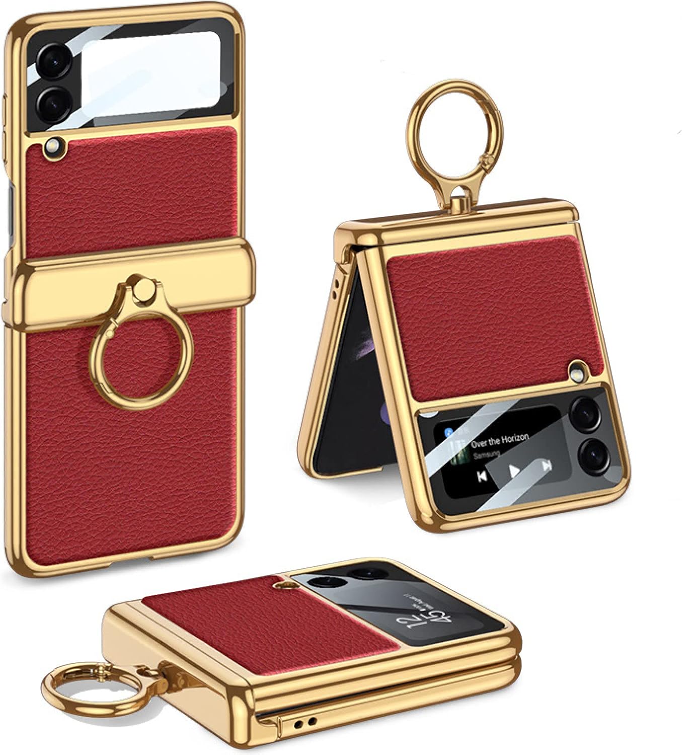 Leather Magnetic Folding Case For Samsung Galaxy Z Flip 4 5G, All-inclusive Phone Protective Cover For Z Flip4, Anti-drop Shell with Electroplating Ring