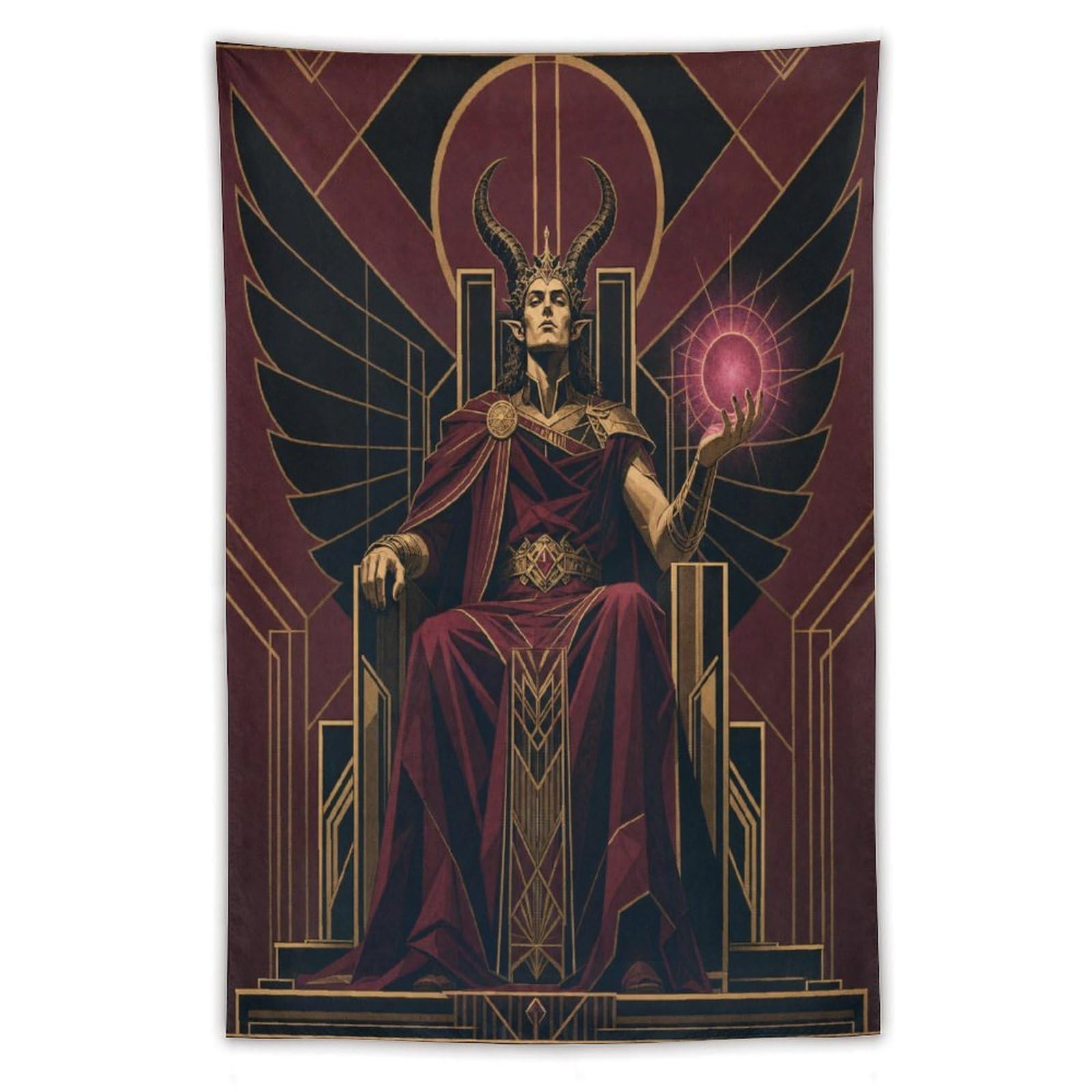 W7C8U2X3 Winged King on Throne Wall Tapestry, Fantasy Illustration Style