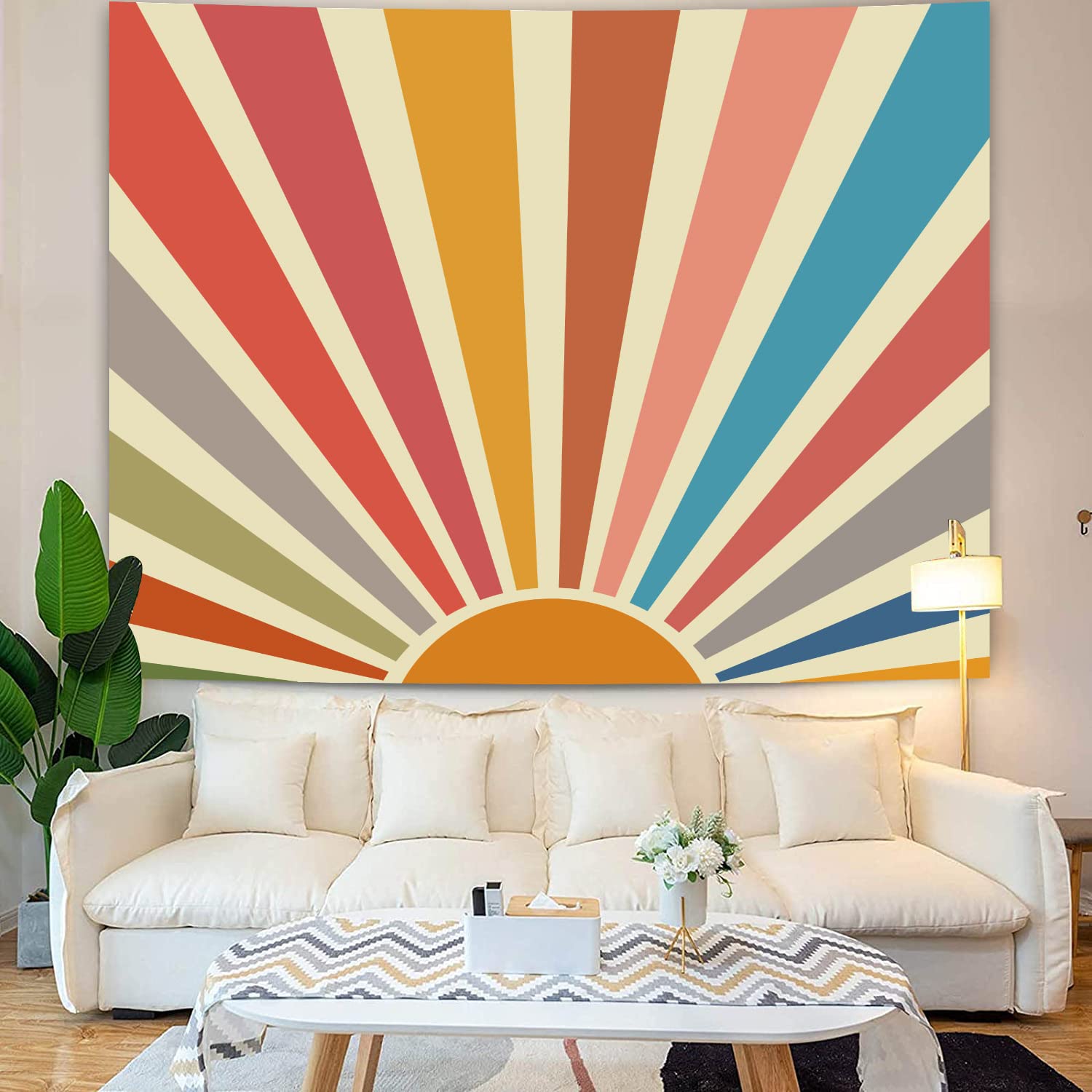 Yisumei Multicolor Abstract Boho Sun Leaves Modern Minimalistic Home Decor Trippy Wall Tapestry For Bedroom Aesthetic Mounain Tapestry For Living Room(M/130X150cm/51X60inch)
