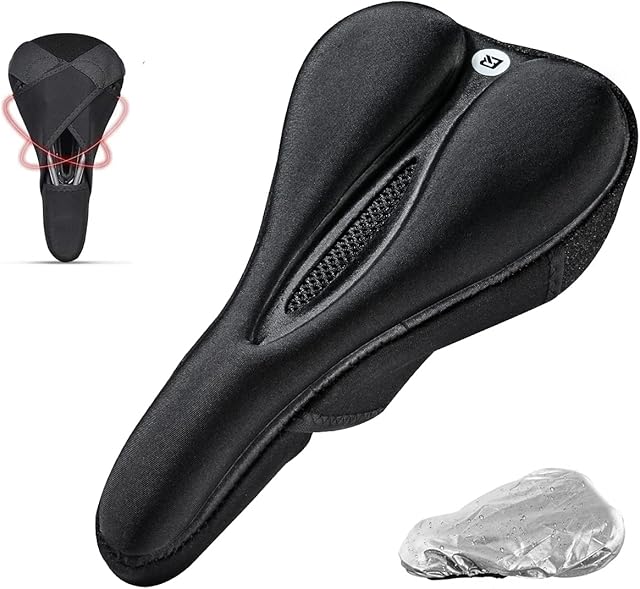 ROCKBROS Bike Seat Breathable MTB Bike Saddle Shock-absorpting, Anti-slip Bicycle Saddle Soft Comfortable Bicycle Seat with Rain Cover for MTB, Road Bike, Exercise Bike S/M