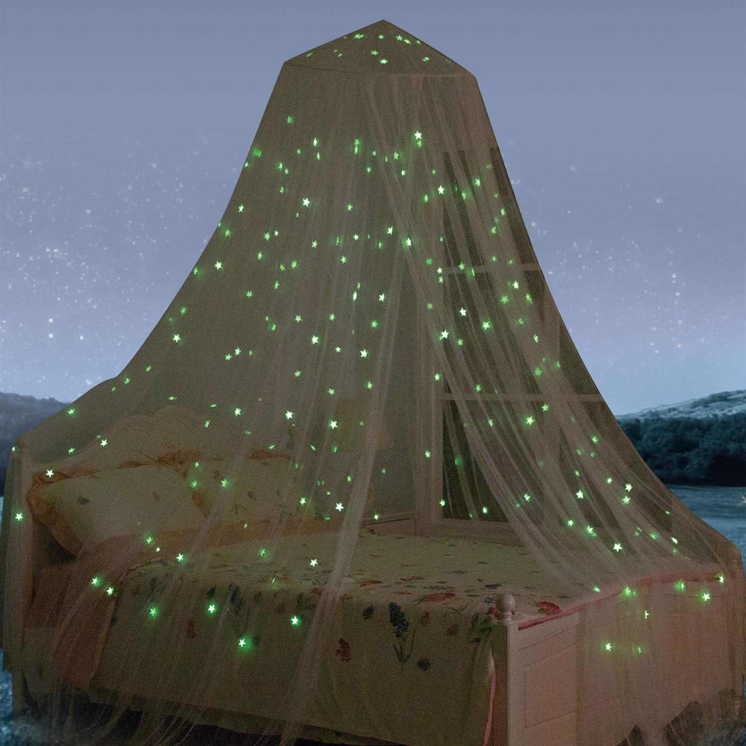 Bed Canopy with Fluorescent Stars Glow in Dark for Baby, Kids, Girls Or Adults, Starry Night Bed Canopy Fit The Baby Cribs, Kid Beds, Girls Beds Or Full Size Beds, Fire Retardant Fabric : Home & Kitchen