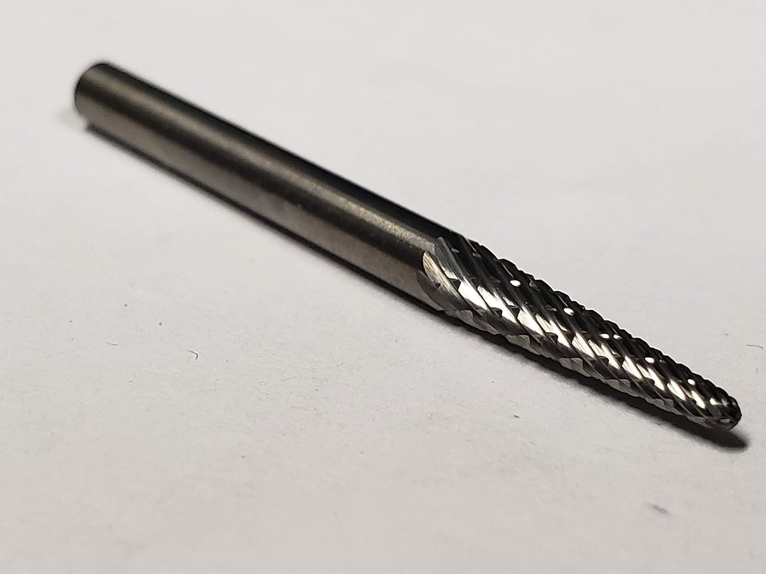 11251 Micro Grain Solid Carbide Taper Burr with Radius End, Double Cut, Shape L SL-42L3, 1/8" Shank Diameter, 1/8" Head Diameter, 1/2" Cutting Length (Pack of 1)