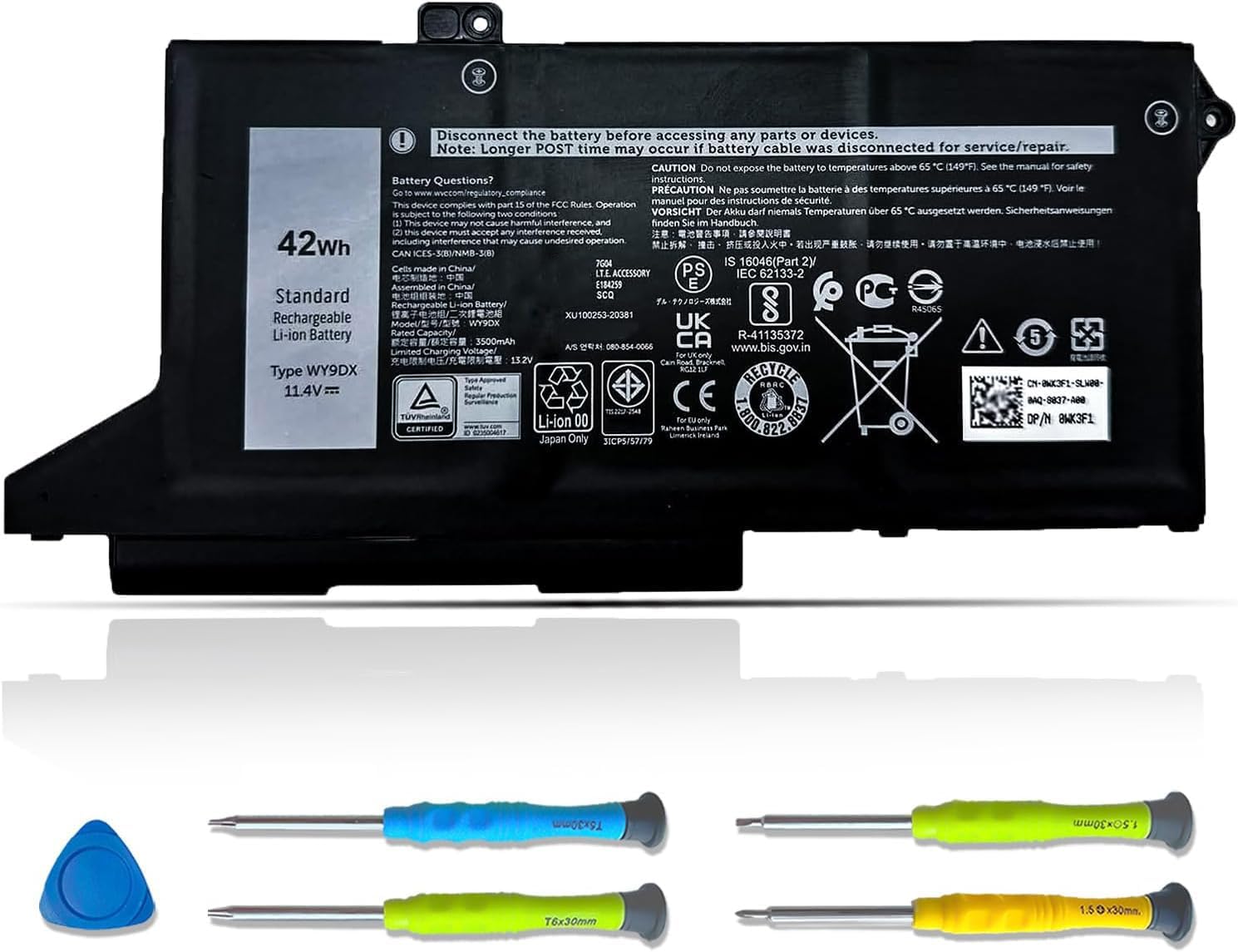 ASODI 42Wh 3-Cell WY9DX Laptop Battery Compatible with Dell Latitude 5420 5520 Precision 15 3560 Dell P137G P137G001 P104F P104F001 Series RJ40G 01K2CF 075X16 0WK3F1 0M3KCN 005R42 11.4V 3500mAh