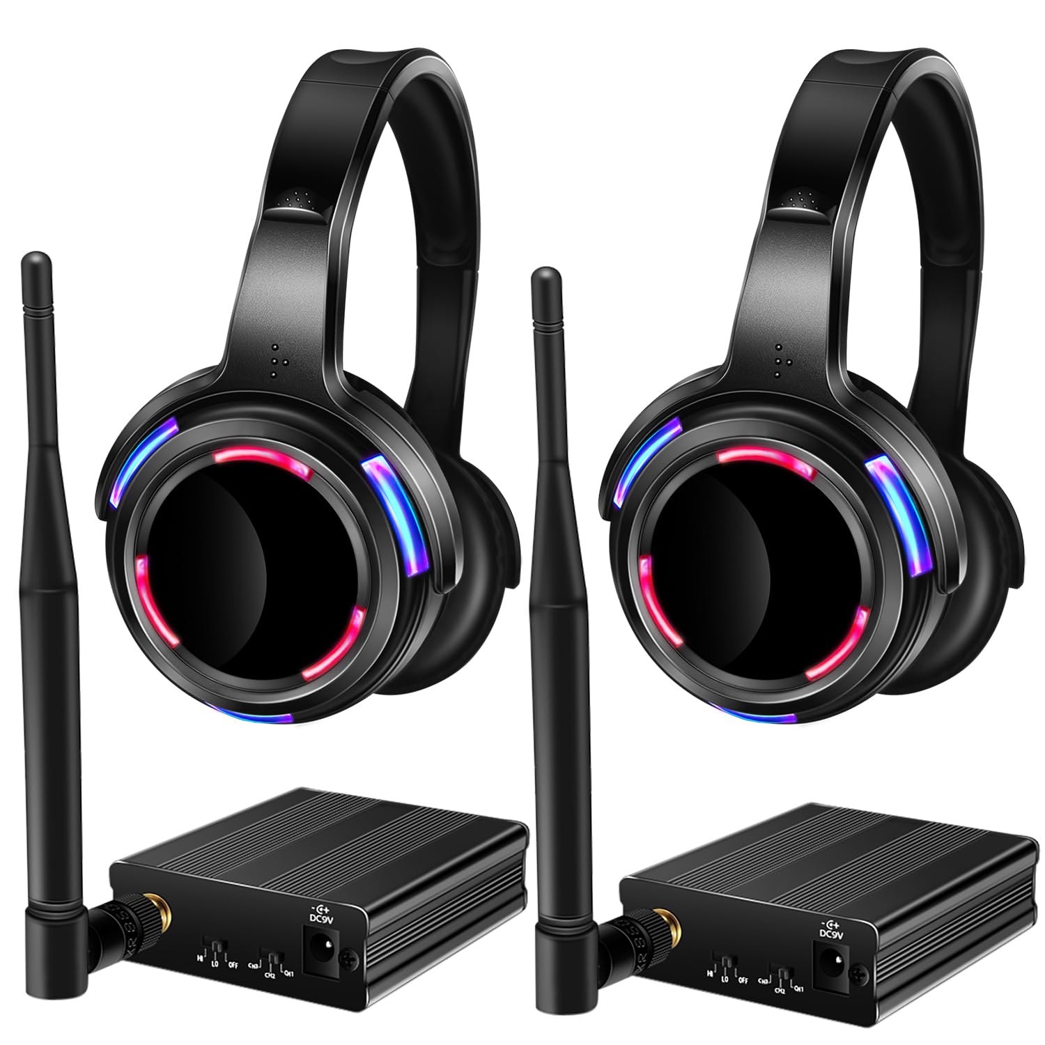 AYVVPII Professional Silent Disco LED Wireless Headphones and RF LED Silent Disco Earphones for iPod MP3 DJ Music Pary Club (2 led Headphone + 2