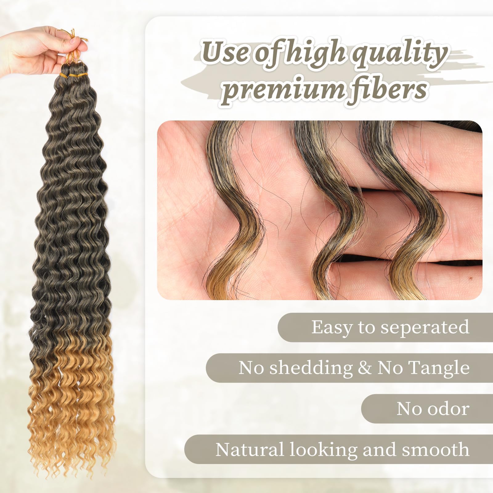 Alaleibaby Ocean Wave Crochet Hair 22 inch Deep Wave Crochet Hair 6 Packs boho hair for braiding Hair Extensions curly Braiding Hair for Black Women water wave crochet hair (T27# - Image 4