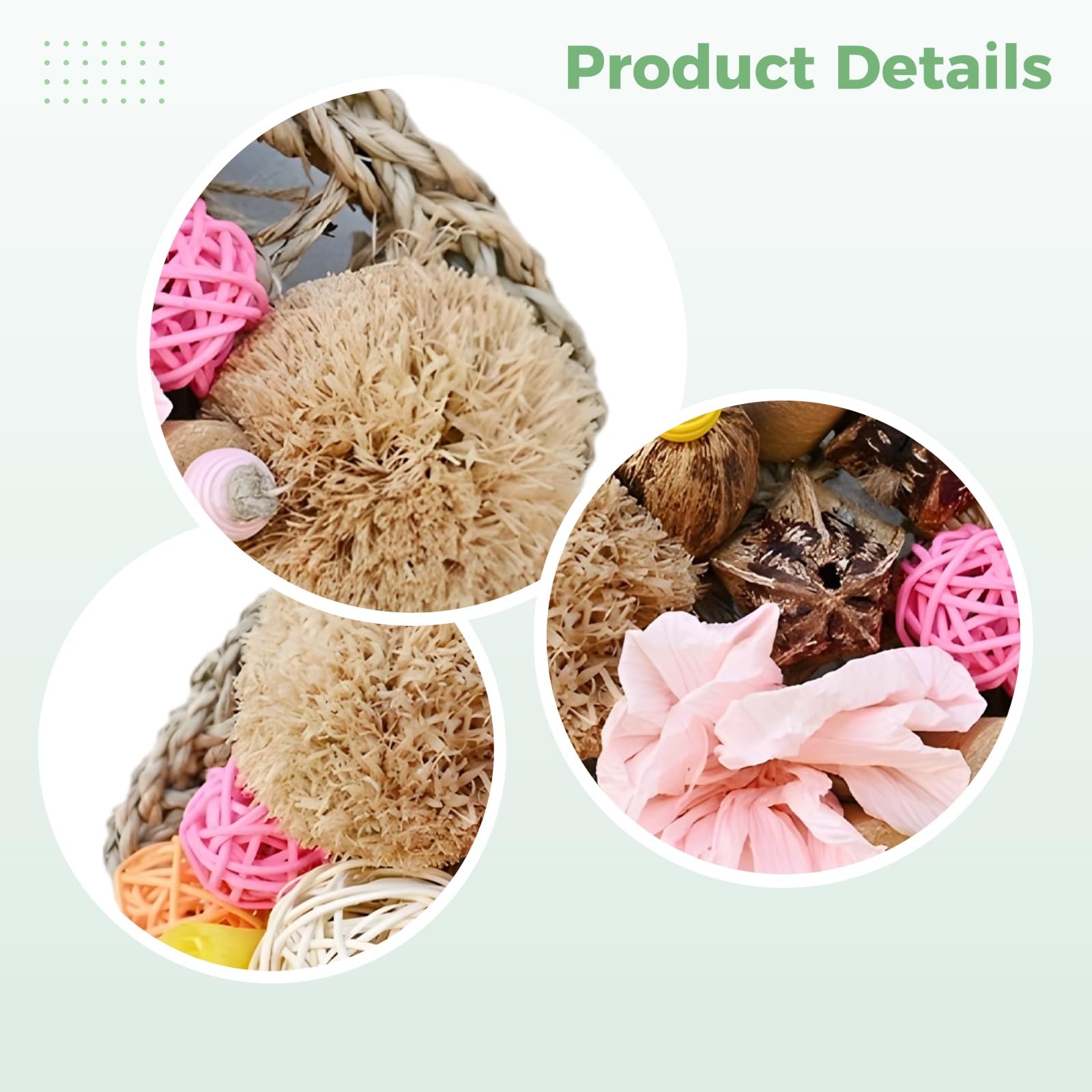 Jouets à Mâcher pour Perroquets, Jouets Naturels de Fouillage pour Oiseaux avec Épis de Maïs, Fruits, Boules de Lianes, Jouets Colorés pour Perroquets