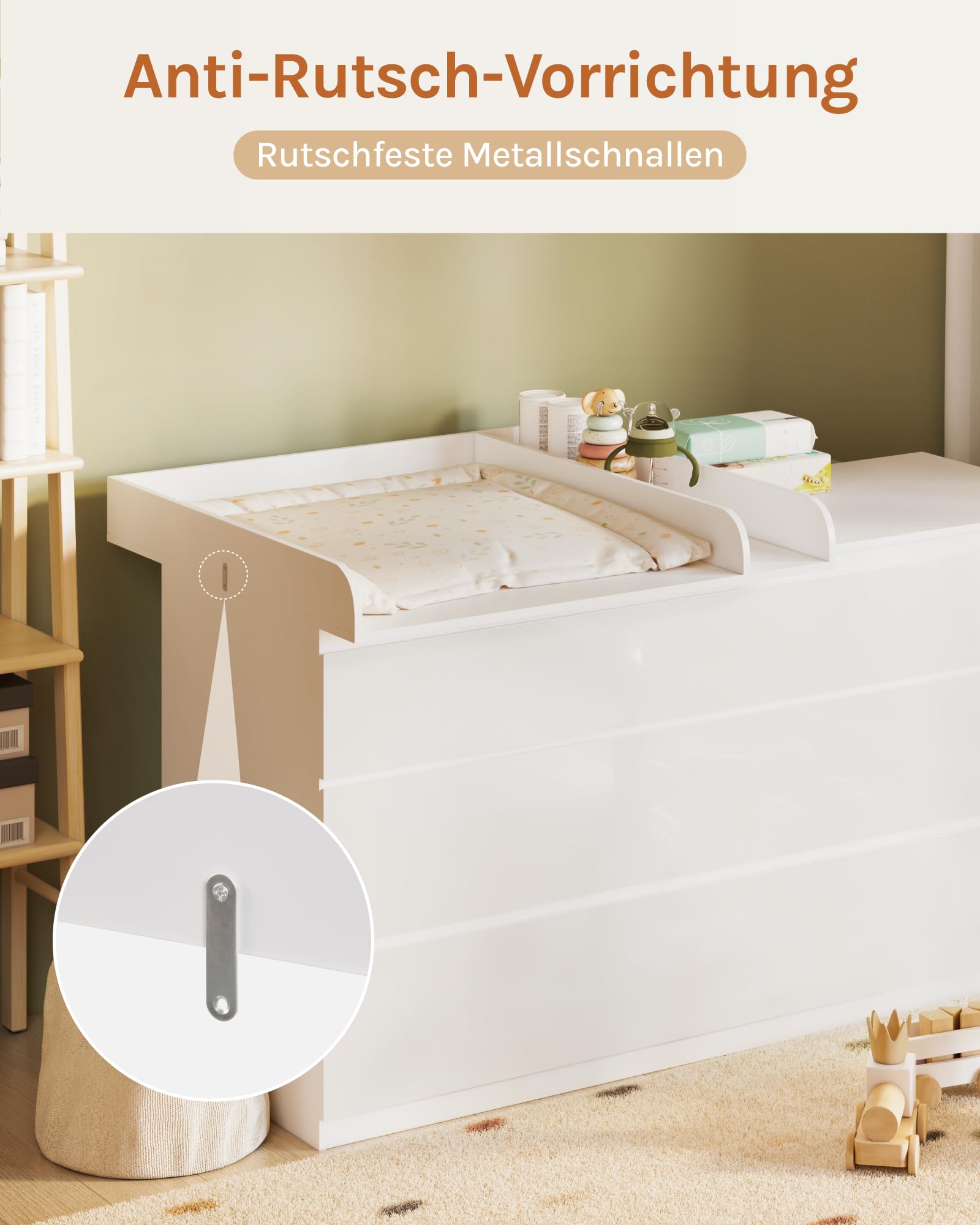 WOLTU Wickelaufsatz aus Holz, Wickeltischaufsatz Wickelkommode Aufsatz mit Trennfach Tiefe 48 cm, für Wickeltisch Wickelkommode, Weiß