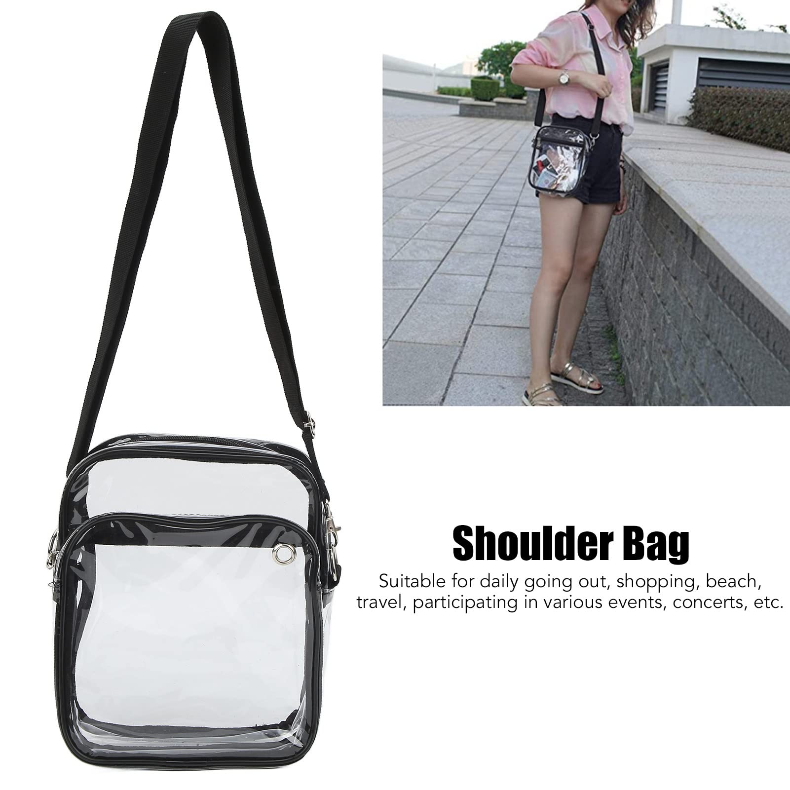 plplaaoo Borsa da Stadio Trasparente, Borsa Grande a Tracolla Trasparente, Borsa a Tracolla Trasparente a Tracolla, Regolazione in PVC antisporco e Borsa a Tracolla Trasparente Resistente all'Acqua