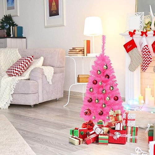 Miniatura 3 de Generic CHEFJOY - Árbol de Navidad artificial rosa, árbol de Navidad completo de 3 pies con base resistente, 116 puntas de ramas con bisagras sin