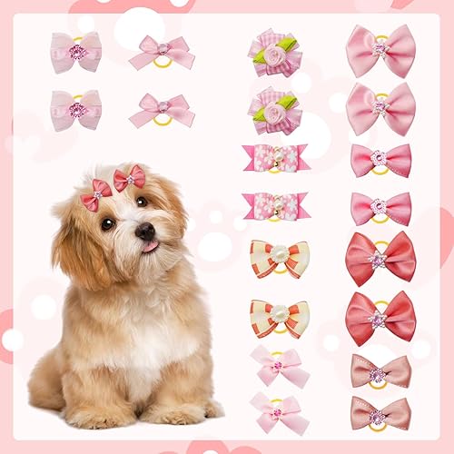 Miniatura 7 de 20 lazos para el pelo de perro, coloridos lazos para perros pequeños, elegantes lazos elásticos para perros con bandas de goma para el nudo