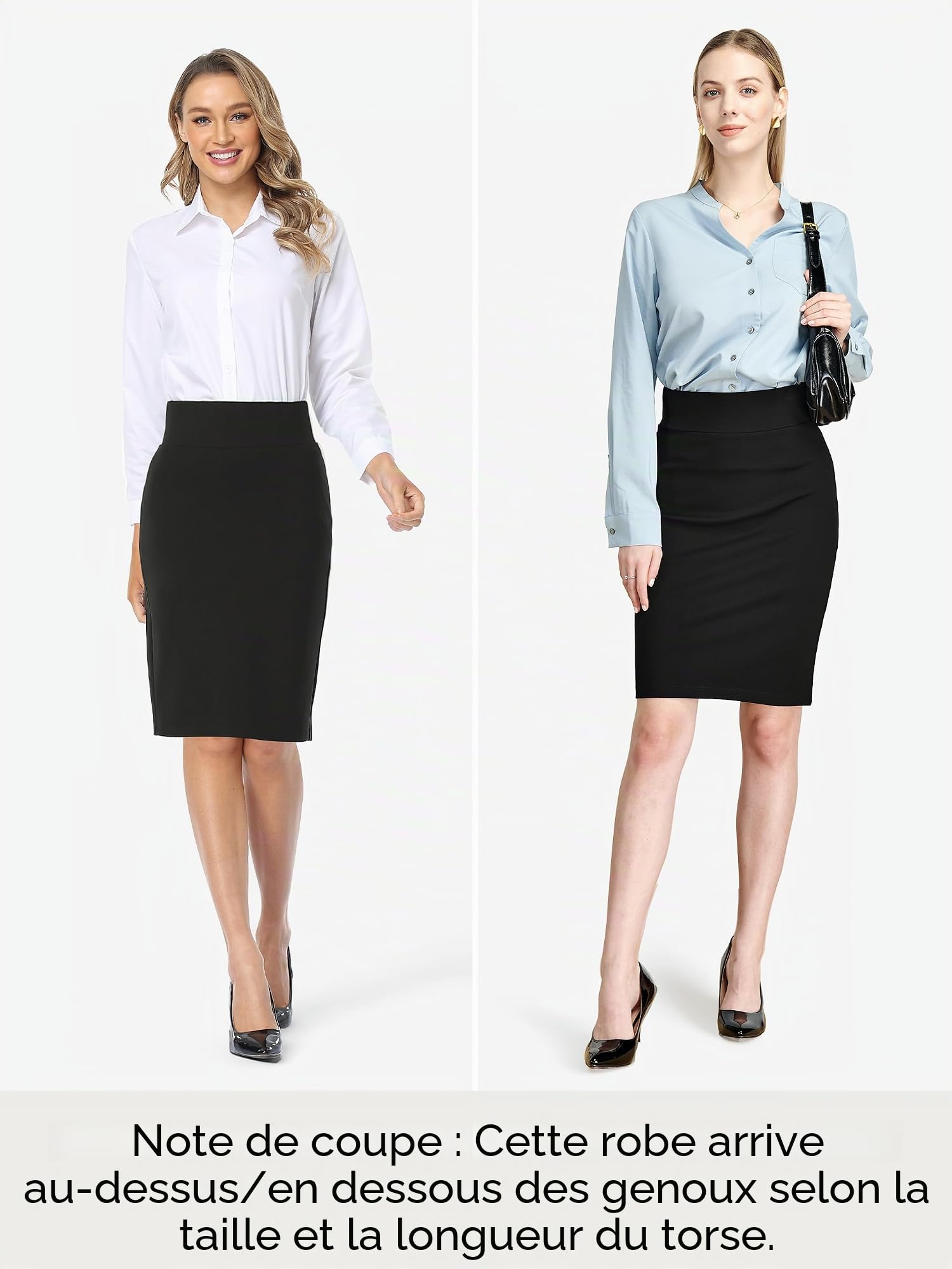 Tapata Jupe Crayon Ponte Femmes Extensible Travail Bureau Longueur aux Genoux Moulante Taille Haute Tenue Tavail Fente au Dos