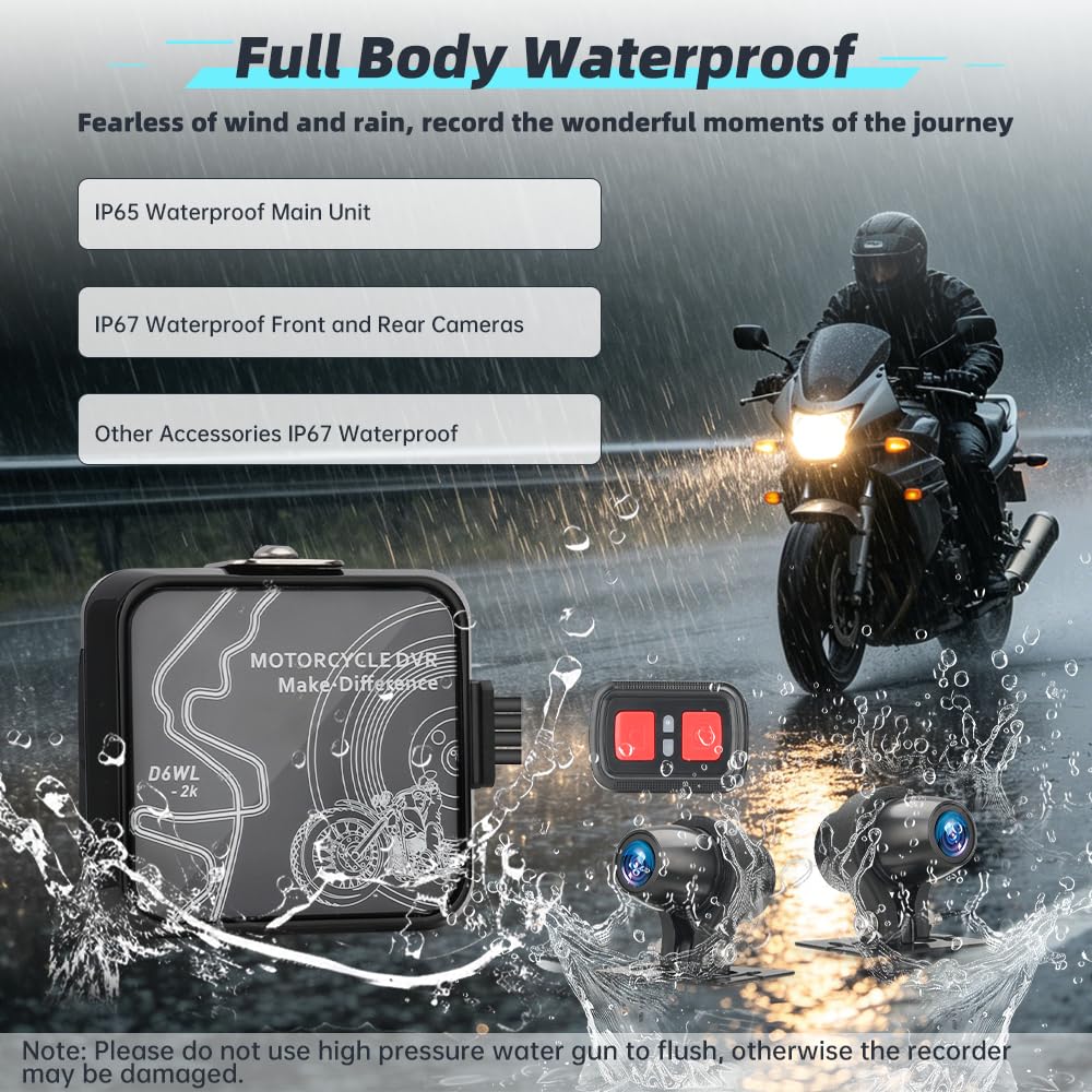VSYSTO D6WL Caméra embarquée de moto 2K - Double caméra avant et arrière 5G WiFi IP67 Capteur G Enregistrement en boucle pour les trajets quotidiens et les longues randonnées