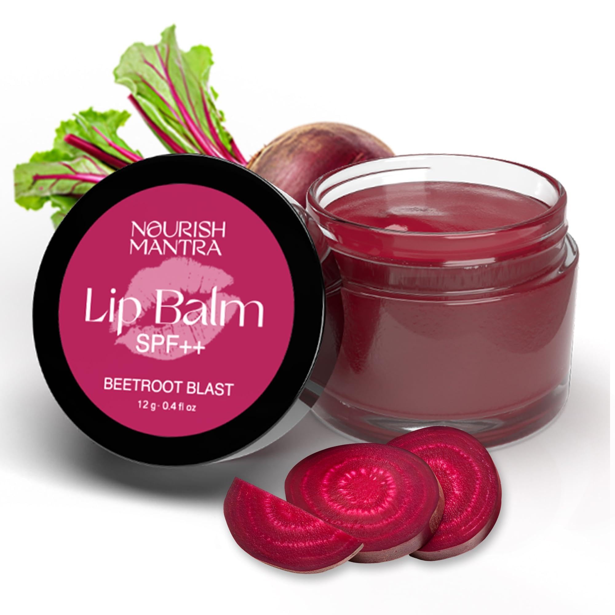 Beetroot Lip Balm with SPF | Made with Olive oil, Shea Butter, Vitamin E and Avocado Oil | For Dry, Chapped & Dark Lips | Best for Both Women and Men | 12g