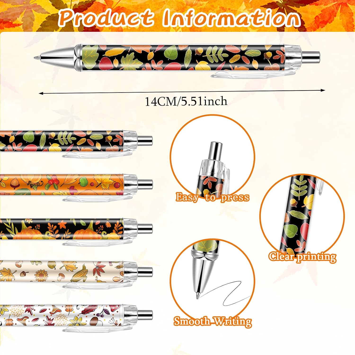 30 PCS Fall Ballpoint Pens Bulk Maple Leaf Ballpoint Pen Pumpkin Harvest Retractable Black Ink Pens for Office Autumn Thanksgiving Day image 3