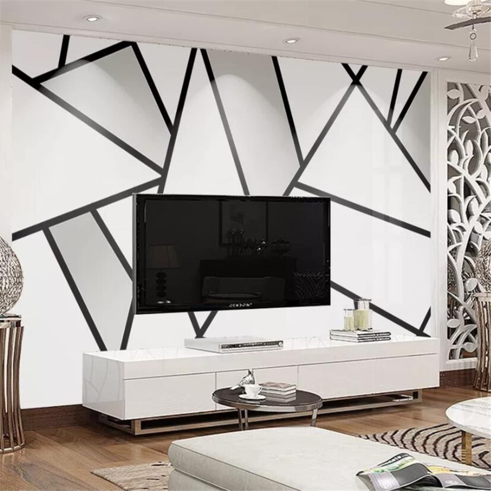 Wallpaper Papier Peint Panoramique Croquis Arbre Abstrait Noir Et Blanc