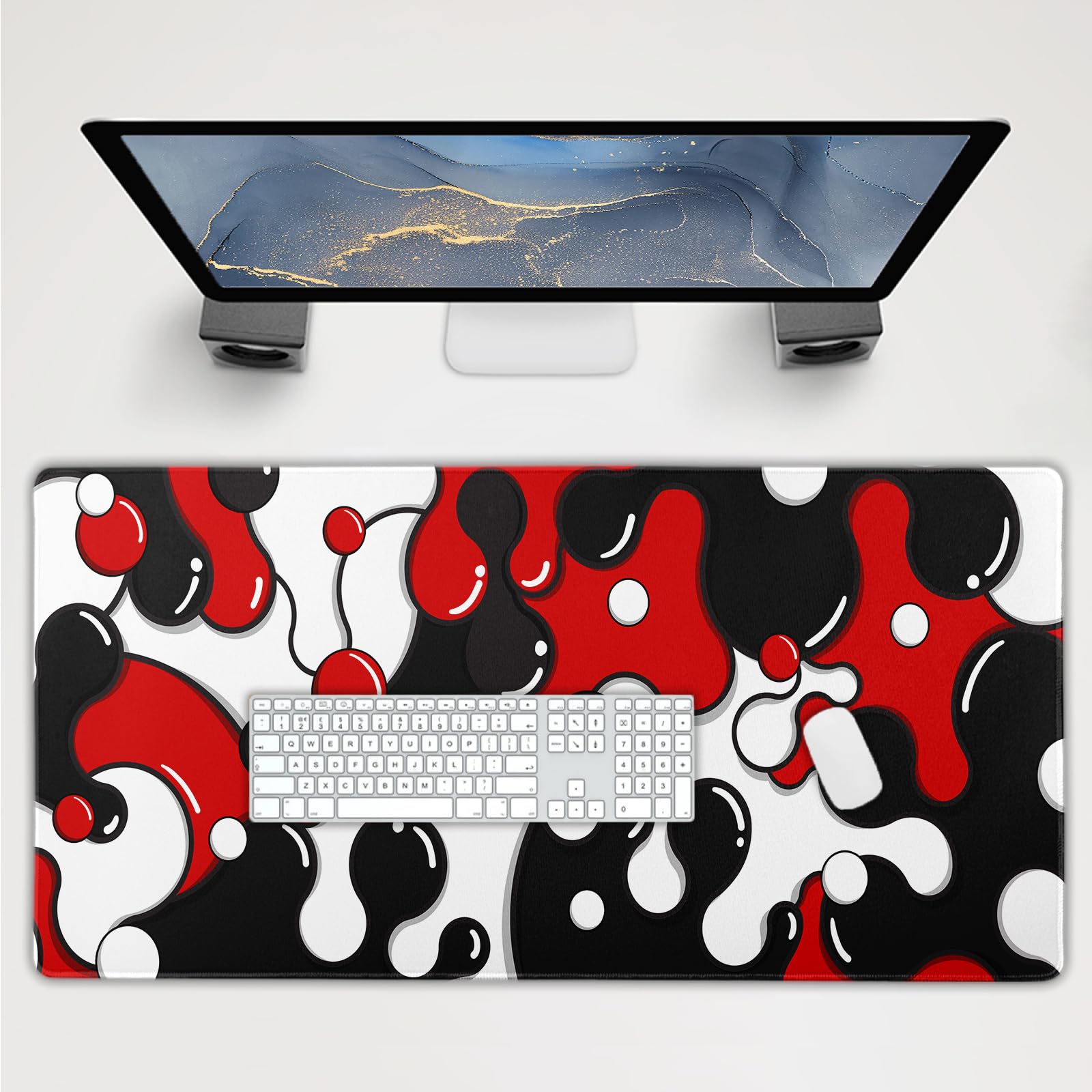 Red Black White Mouse Pad Extended Cool Geometric Japanese Extended Desk Mat 100X50cm Non-Slip Rubber Base Stitched Edge Large XXL Mousepad for Desk Gaming Laptop Desktop,40x20 Inch