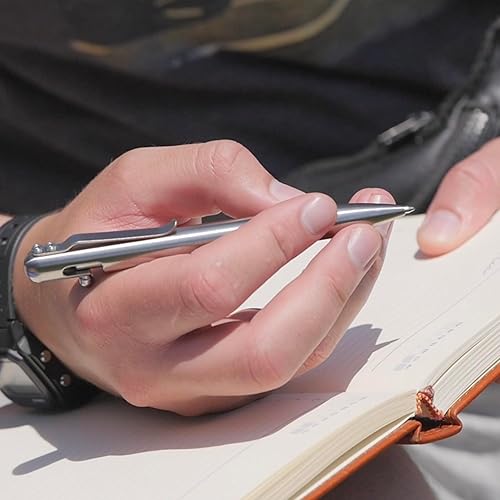 Miniatura 8 de BASTION® Bolígrafo de acción de perno de lujo, bolígrafo profesional duradero con punta fina, bolígrafo táctico EDC recargable de tinta – 100% acero