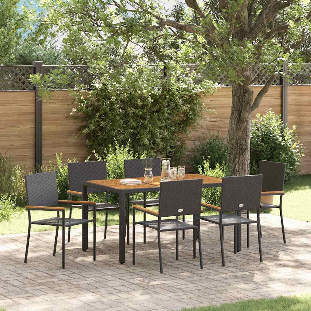 Zestaw do jadalni w ogrodzie 7 pcs Czarny polirattan nowoczesny meble tarasowe stół 190x90 cm krzesła 6 szt ergonomiczne siedziska stalowa rama do spotkań rodzinnych i przyjęć na zewnątrz