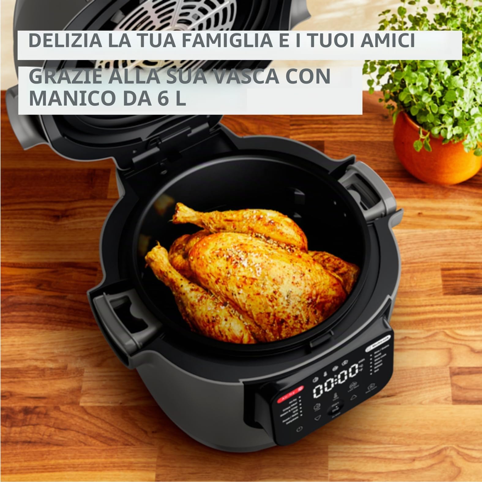 Moulinex Multicook Fry Multicooker & Air Fryer, 12 programmi, 6 L, Grigio, Spatola inclusa YY5553FB