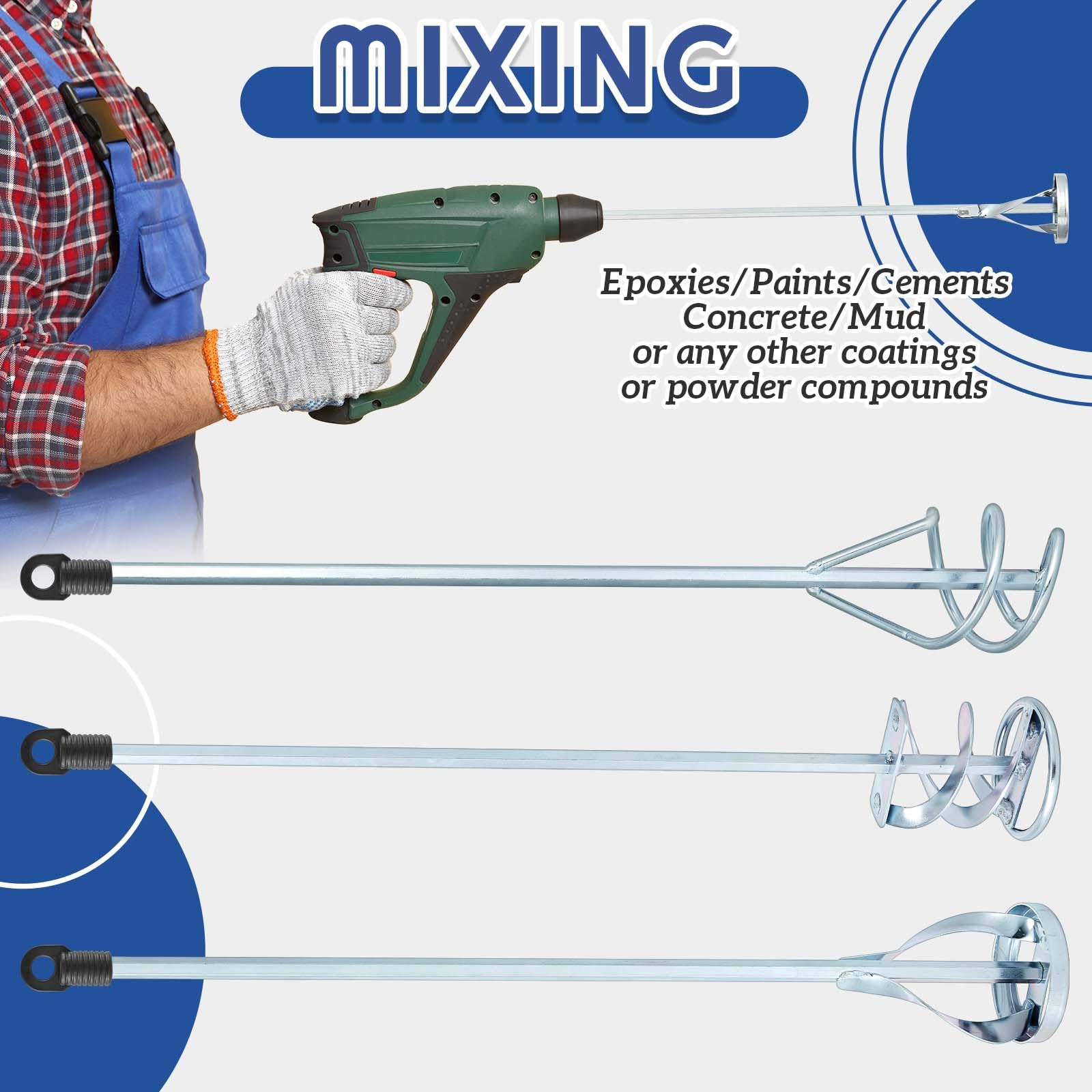 MorningRo Juego de 3 mezcladores de pintura para taladro de resina epoxi, barro, cuchillas mezcladoras de cemento, agitador de pintura, paletas de mezcla de 15.7 pulgadas e impulsor de mezcla de 2.3