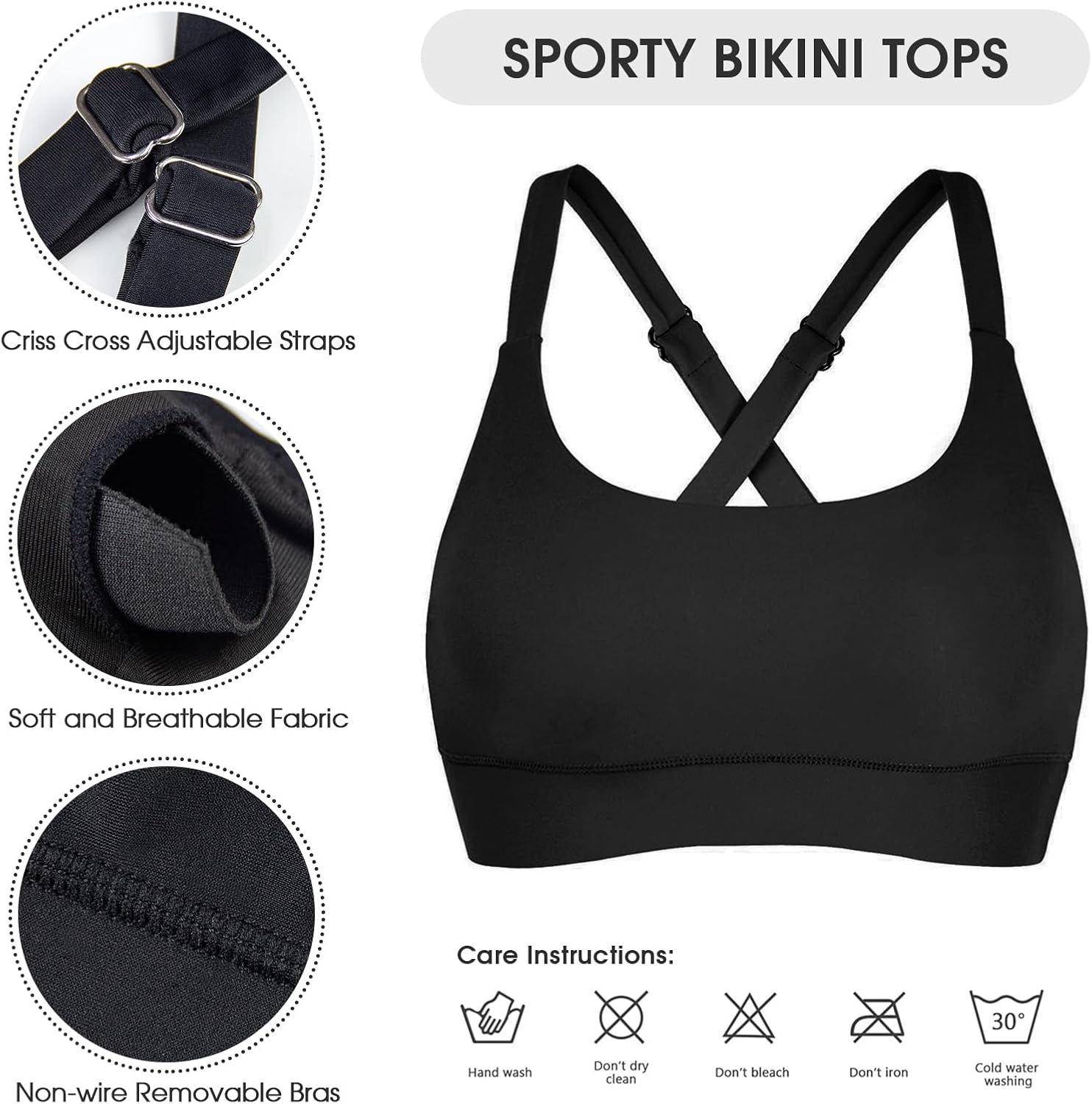 Women's High Waisted Bikini Sets Sporty Scoop Neck Cross Back Bathing Suit Two Piece Swimsuits for Women - Image 5
