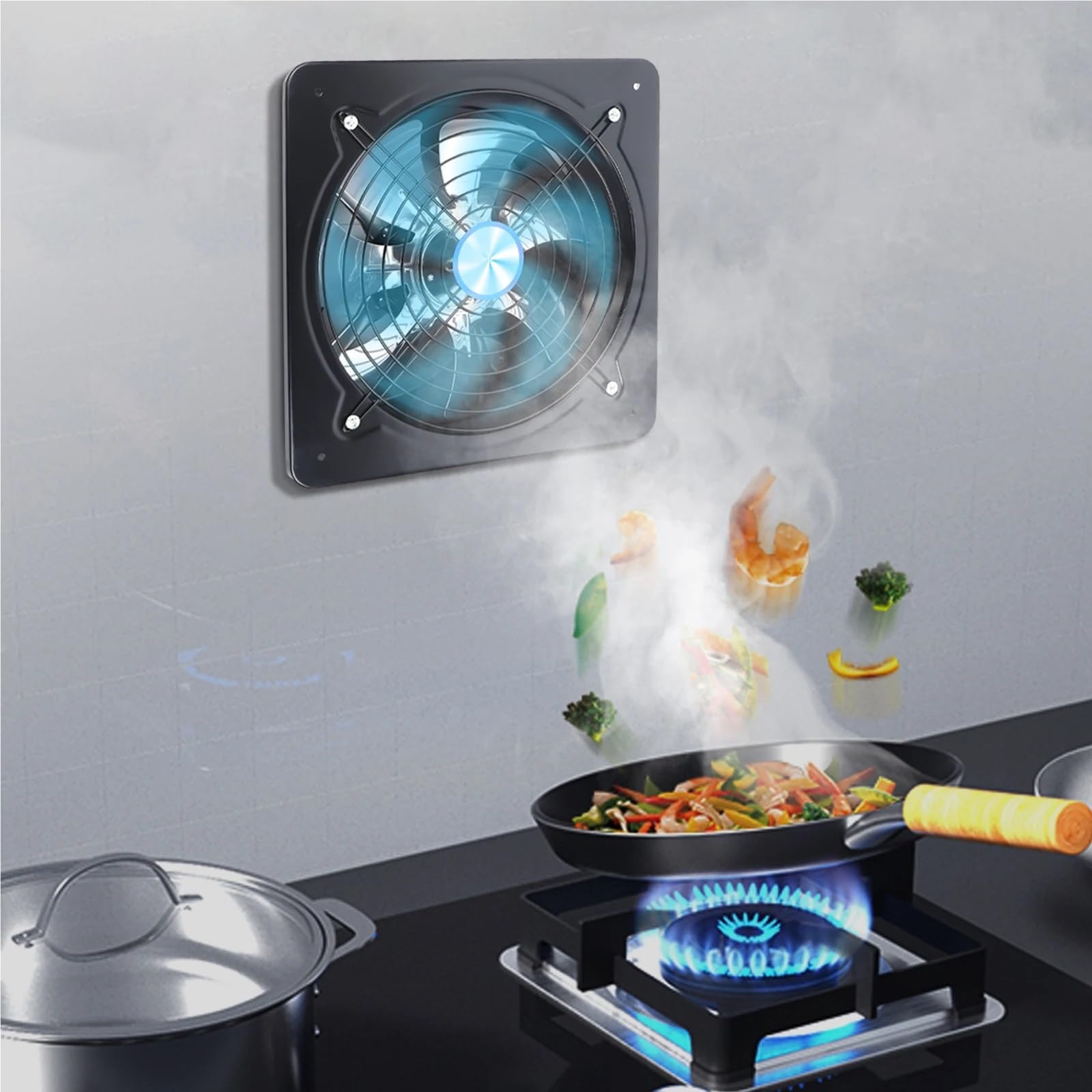 Extractor de aire 12 pulgadas, 7 aspas, for cocina, acero al carbono Comercial