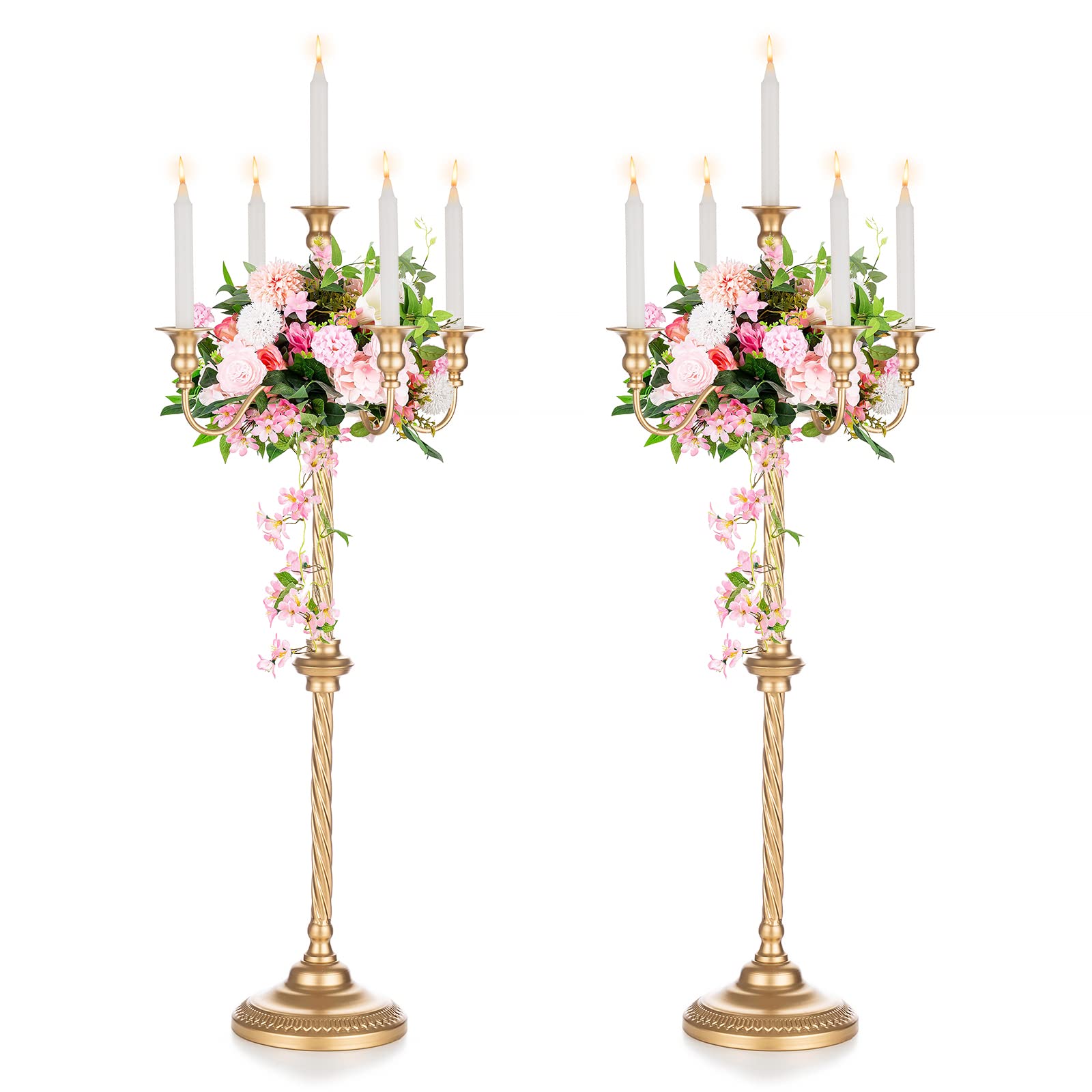 Candelabro Oro Metallico 50,8 Cm 5 Bracci, Portacandele Per Candele Coniche, Centrotavola Elegante Per Matrimoni, Natale, Feste (2 Pezzi)