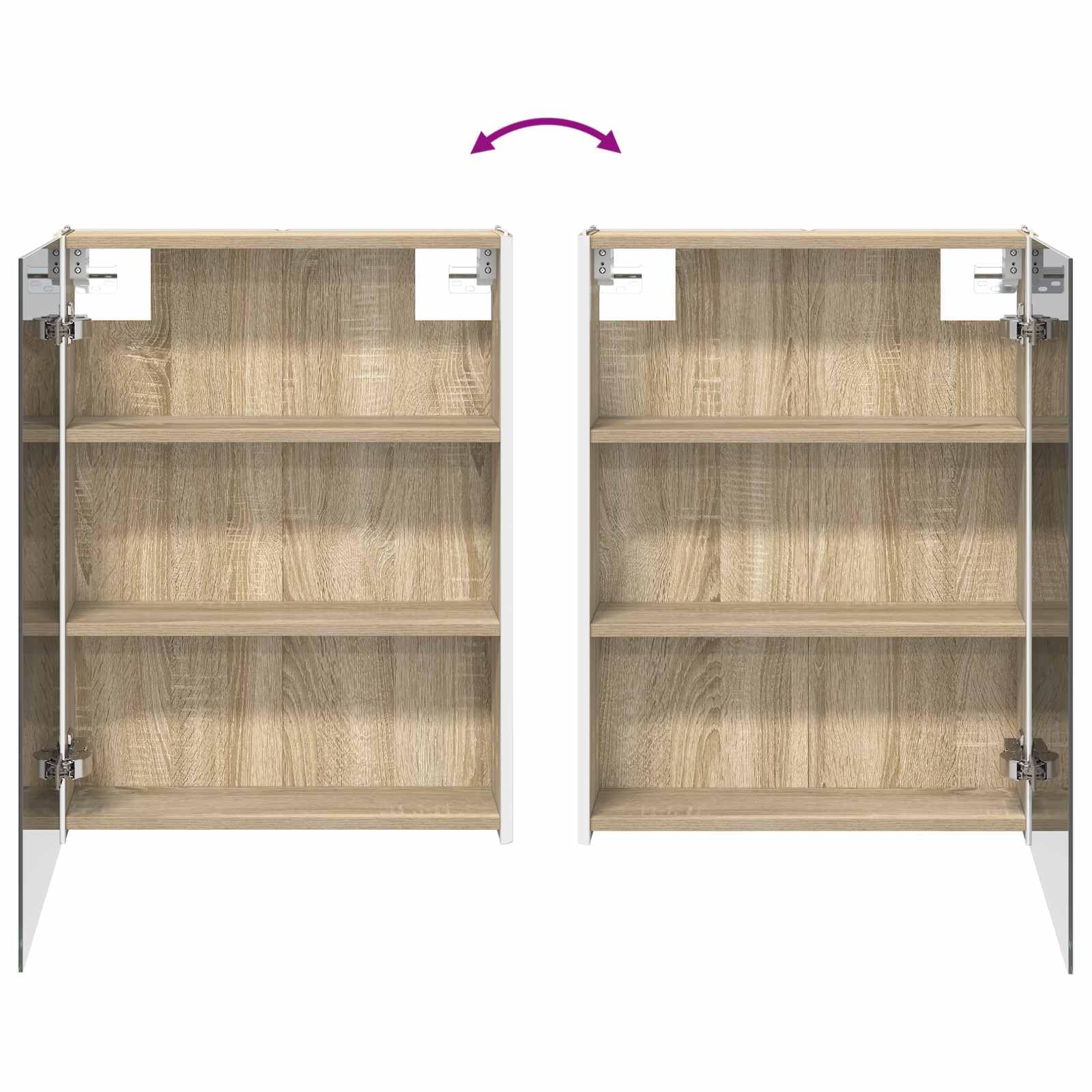 Szafka łazienkowa z lustrem dąb Sonoma z oświetleniem LED 53,5 x 15,5 x 70 cm, materiał drewnopochodny, montaż na ścianie, miejsce do przechowywania z półkami, meble łazienkowe do pralni i