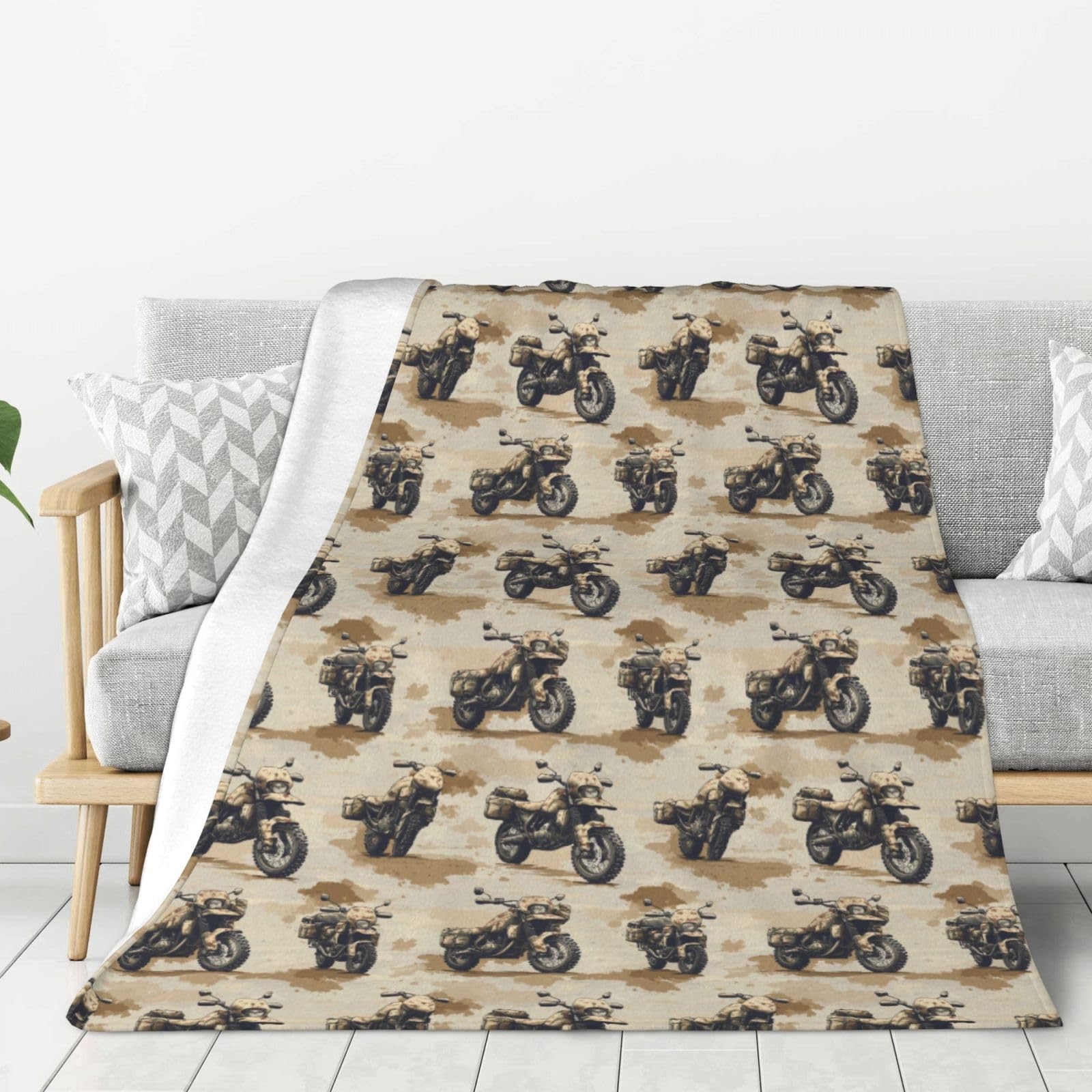 Couverture plaid flanelle légère et chaude pour lit adulte motif moto camouflage