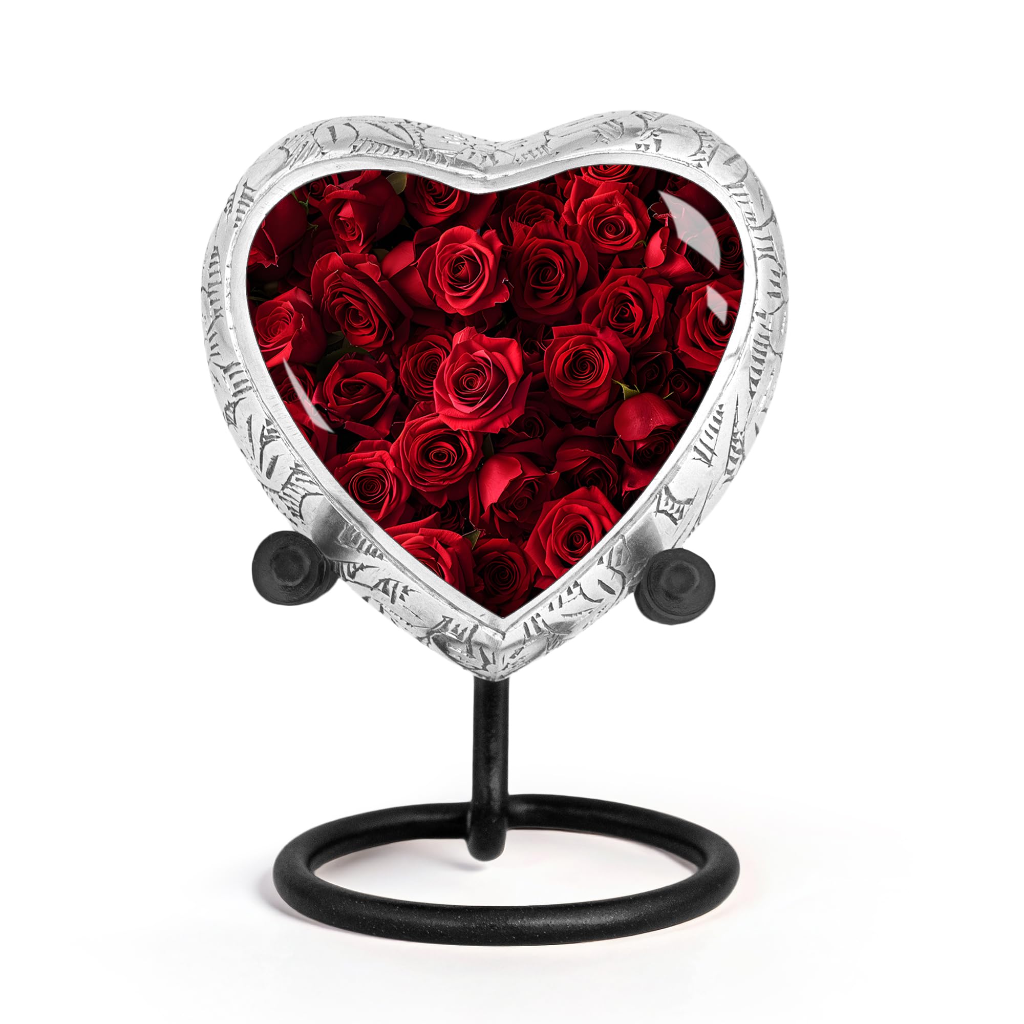 STONLIF Small Heart Shaped Red Rose Urn for Ashes Adult Women – Keepsake Beautiful Rose Tribute Vase Token