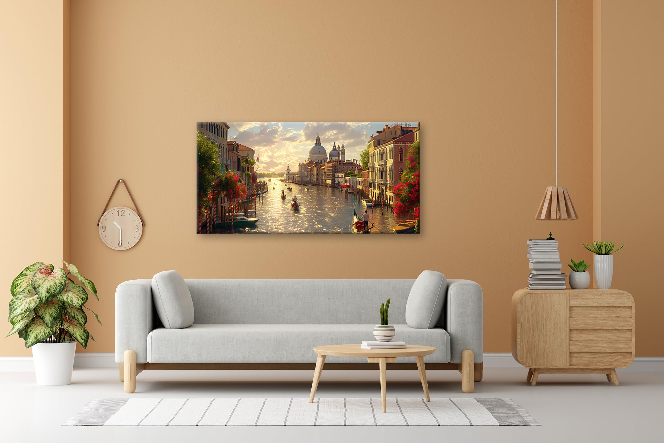 Leinwandbild Glänzendes Venedig im warmen Abendlicht Panorama 120x60cm XXL Kunstdruck Bild auf Keilrahmen/Wandbild/Wohnzimmer Dekoration