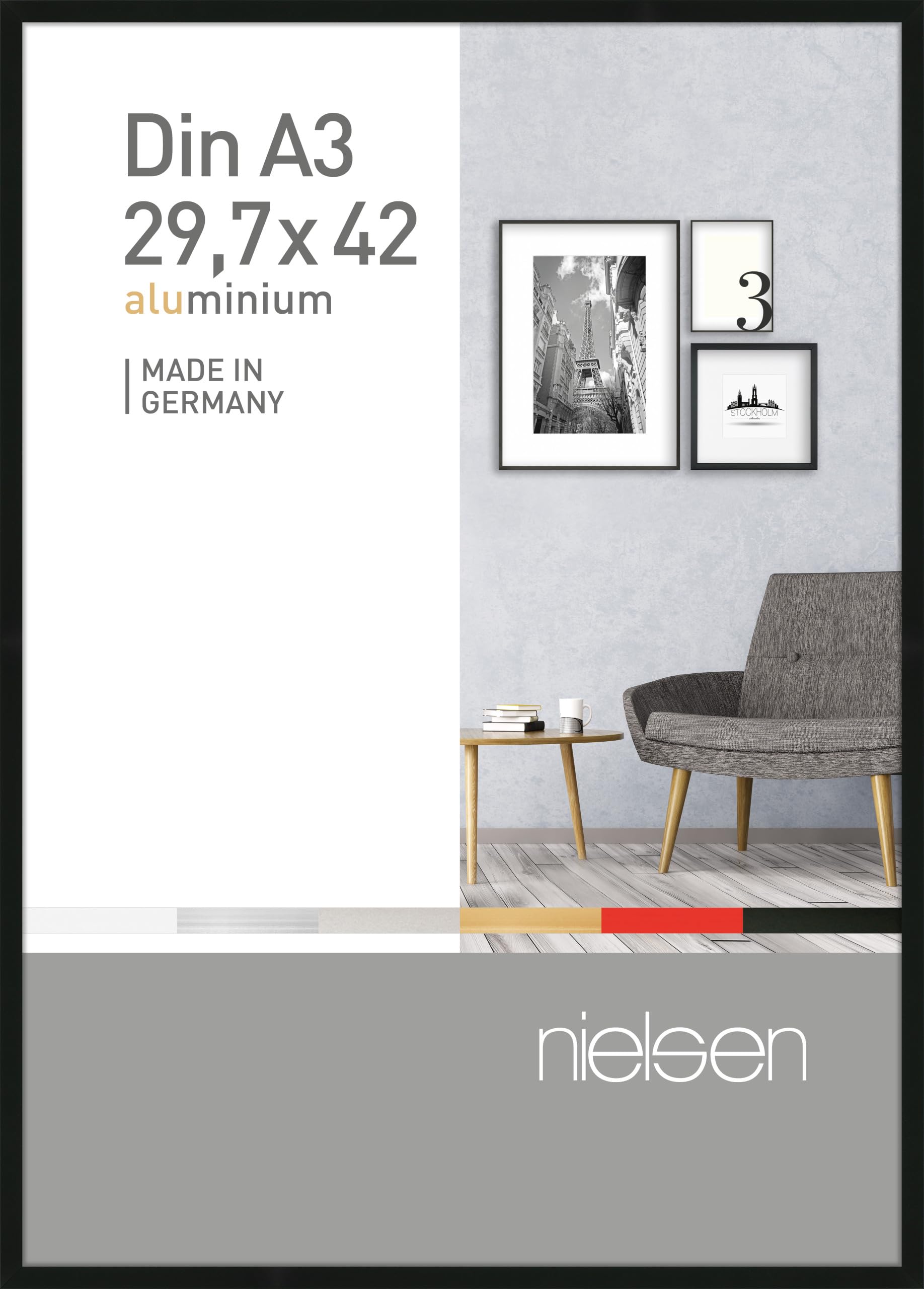 Nielsen Black Pixel Aluminium Picture Frame - Frosted A3, 29.7X42cm - With Float Glass And Easy Push-Turn Clips