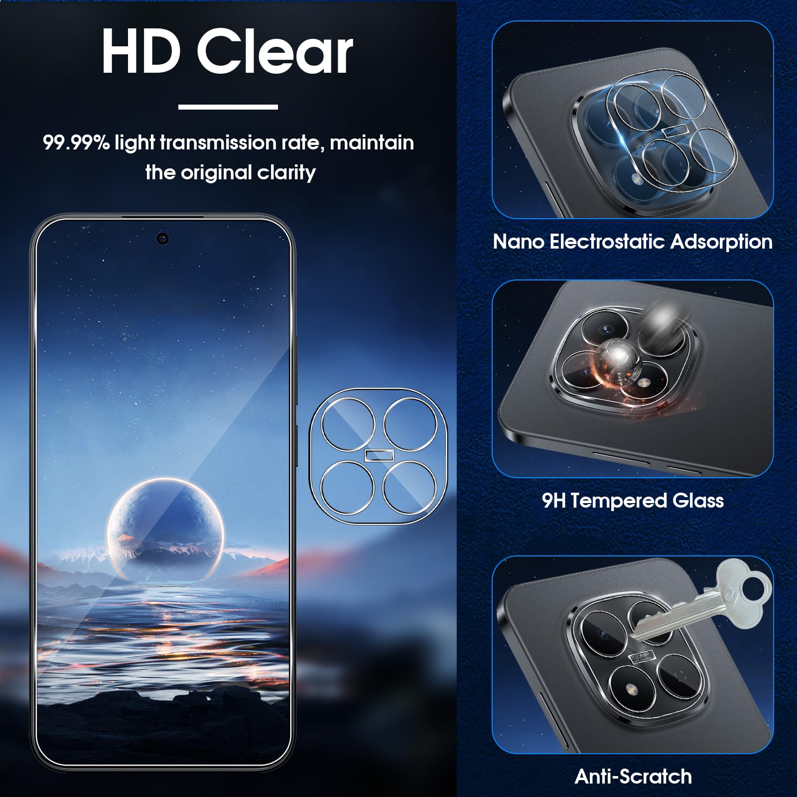 Lutree Verre Trempé pour Xiaomi Redmi Note 15 Pro 5G, 3+3 Pièces Protection écran + Caméra Arrière Protecteur Film, 9H Dureté HD Anti-Rayures Sans Bulles Vitre Trempé Protecteurs d'écran